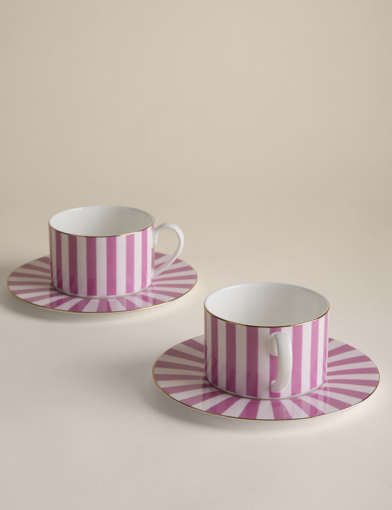 Bone china striped cups and saucers set - British product