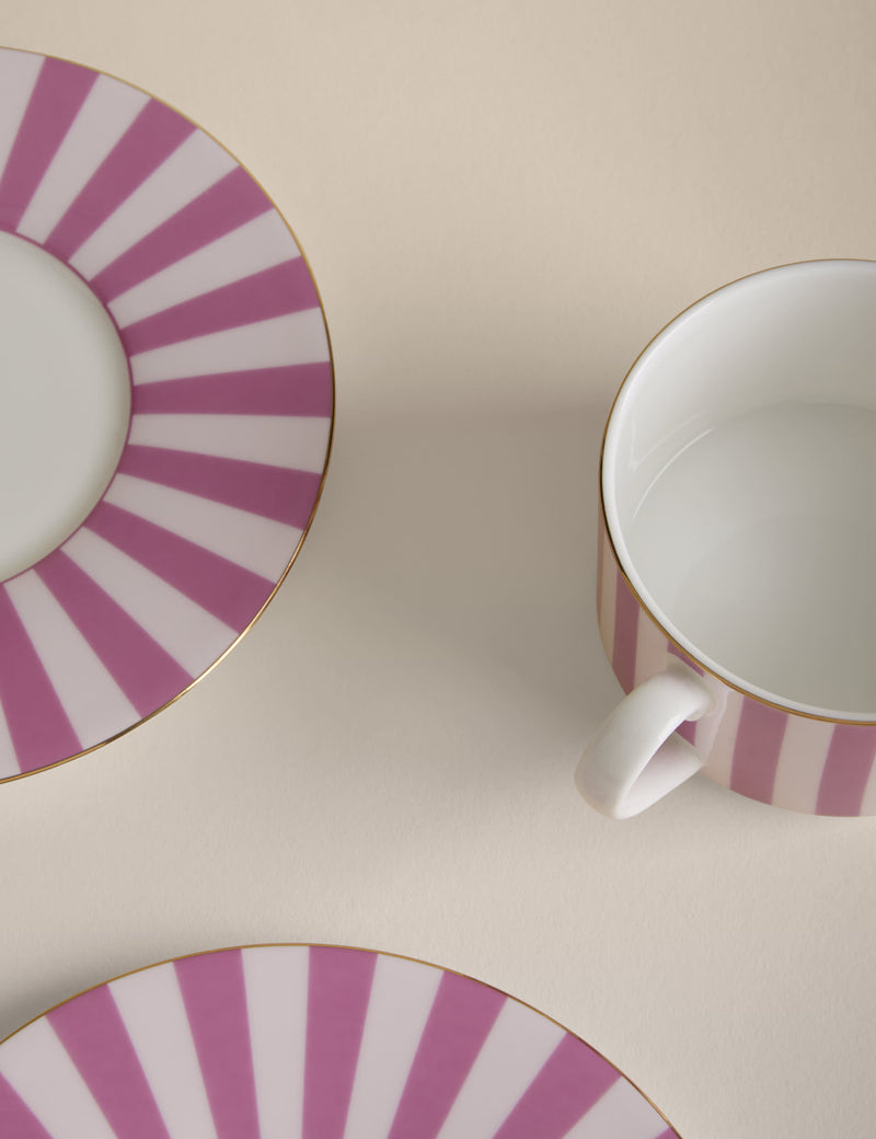 Bone china striped cups and saucers set - British product
