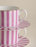 M&S 2 Pack Bone China Striped Cups & Saucers