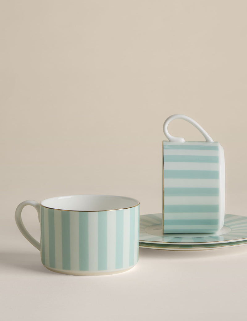 Bone China Striped Tea Cups & Saucers 2 Pack