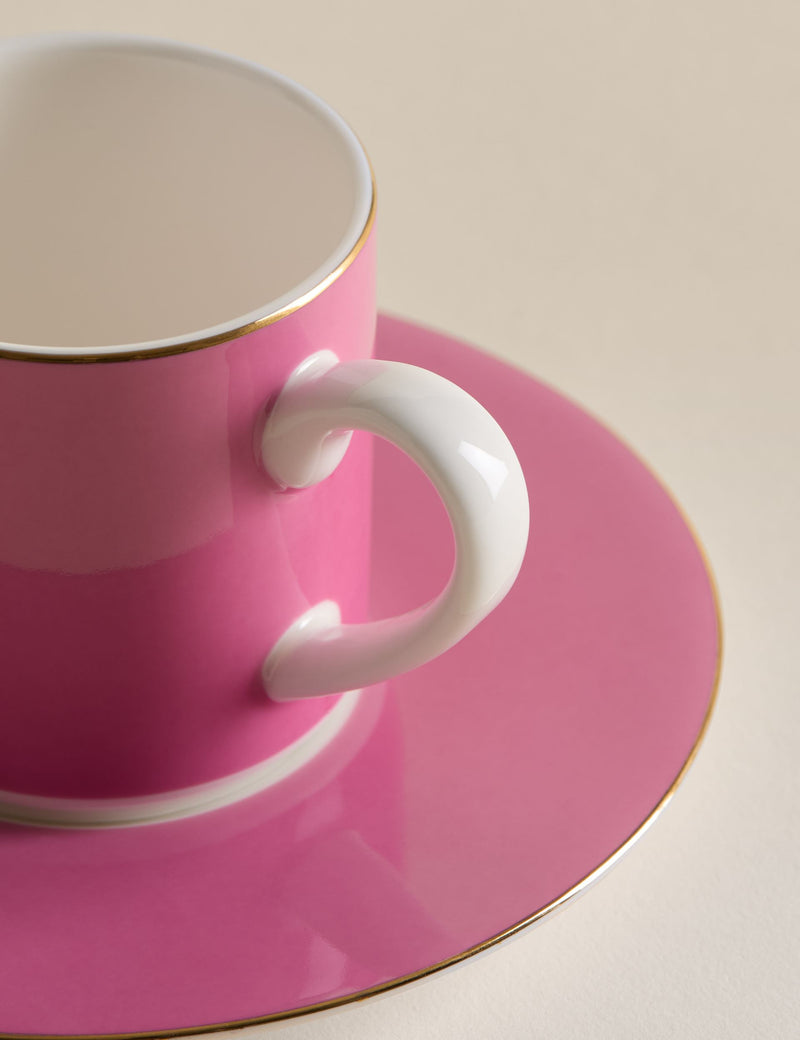 Bone china espresso cups and saucers with metallic rims, UK version