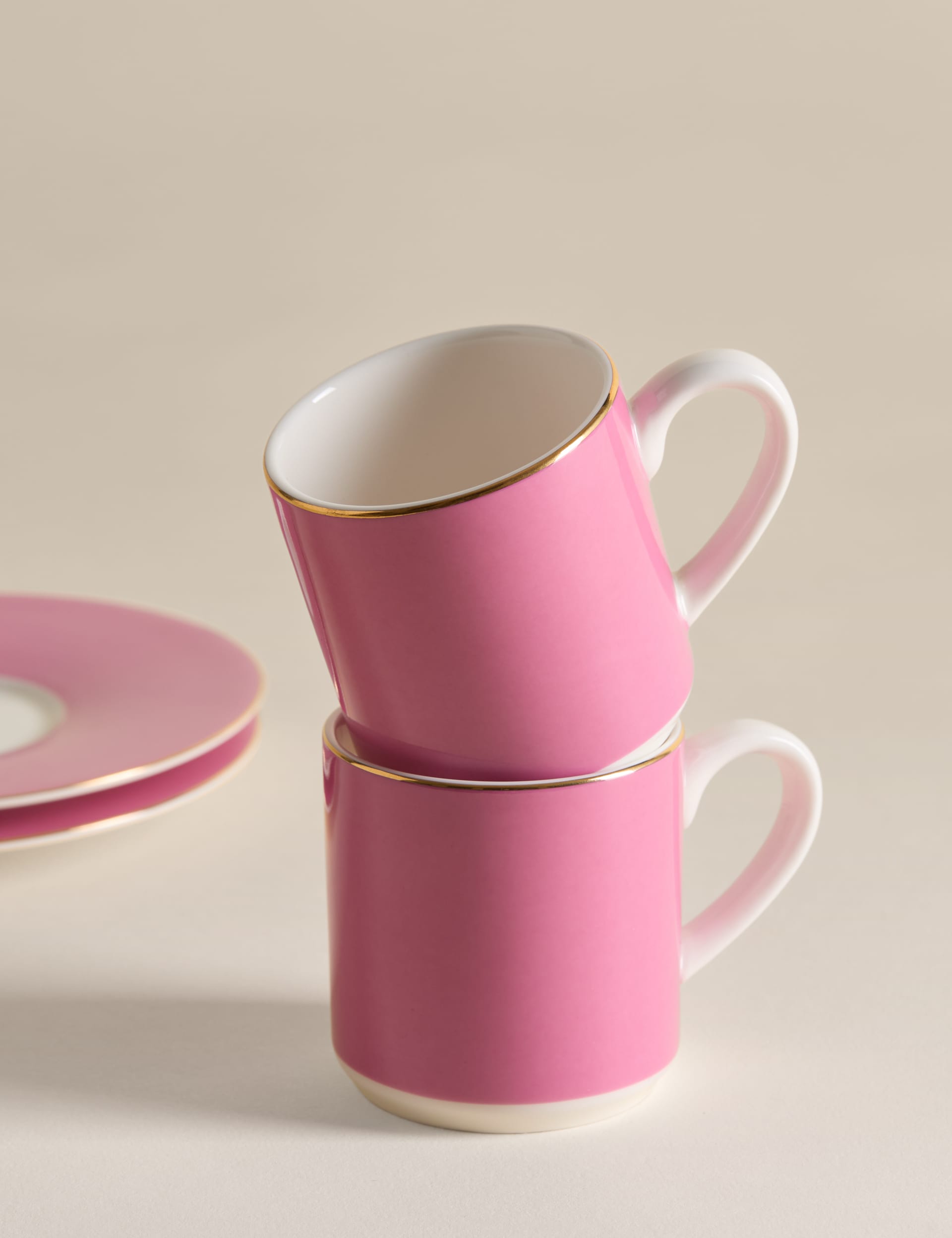 Bone china espresso cups and saucers with metallic rims, UK version