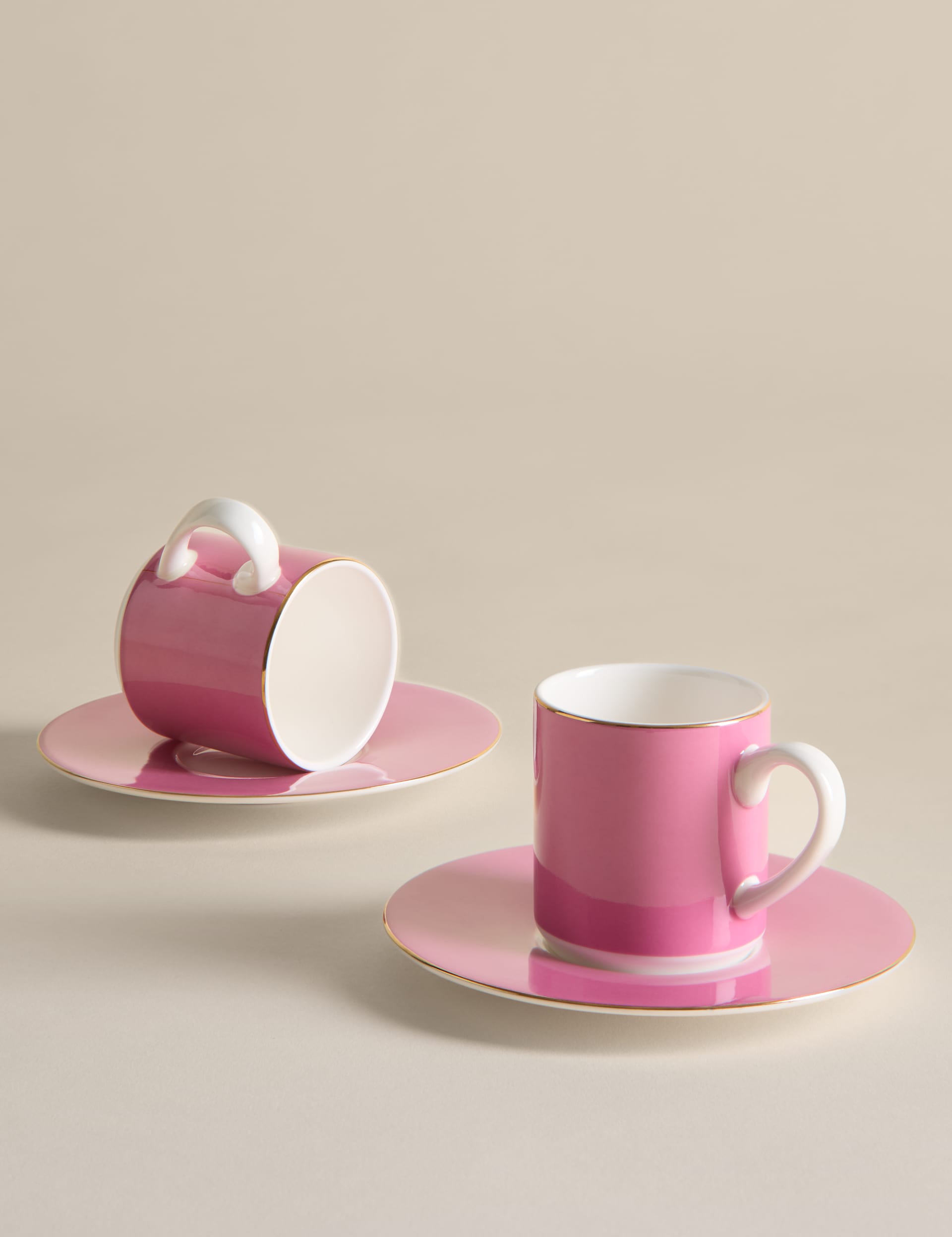 Bone china espresso cups and saucers with metallic rims, UK version