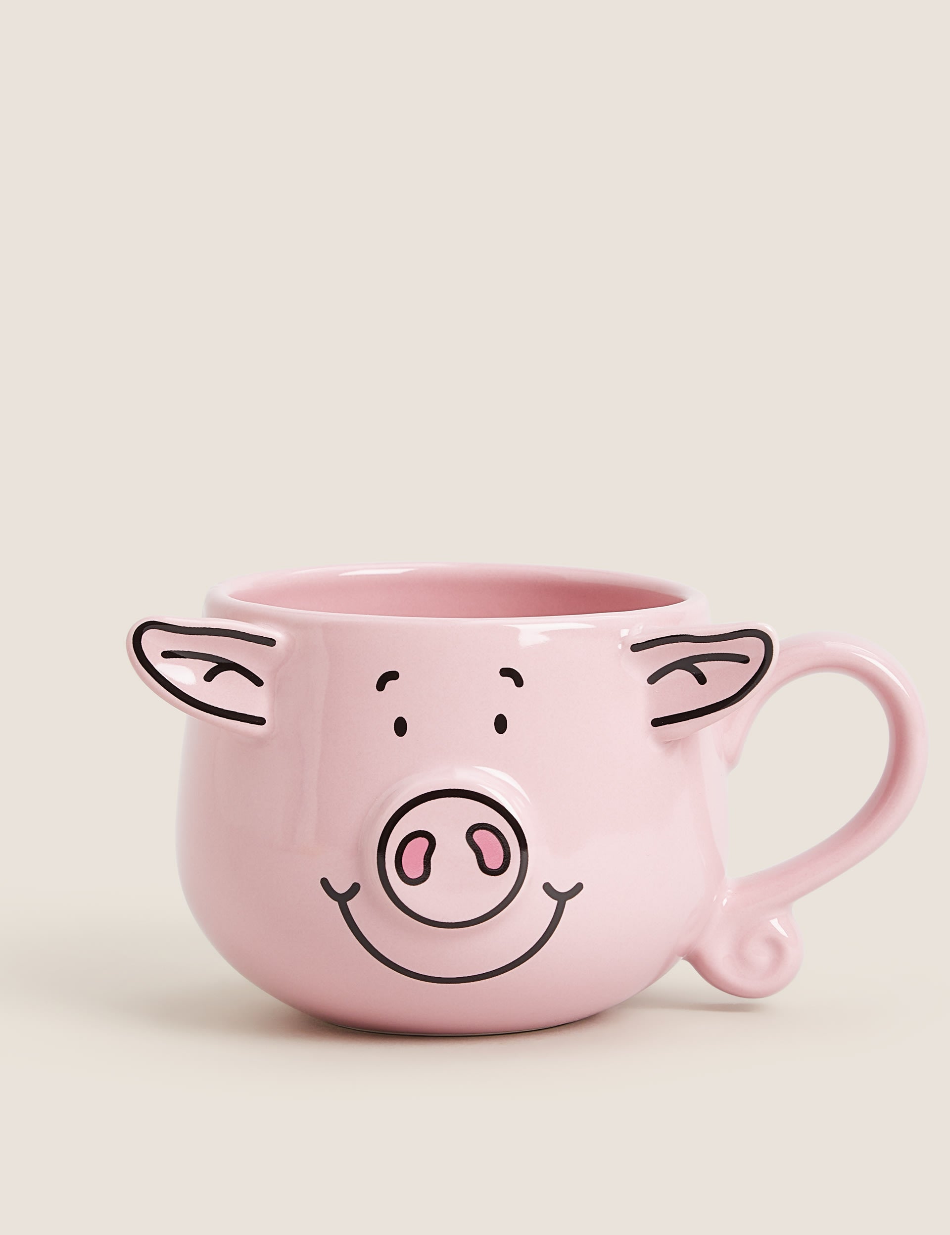 Percy Pig mug with 3D detailing and curly tail handle - British product