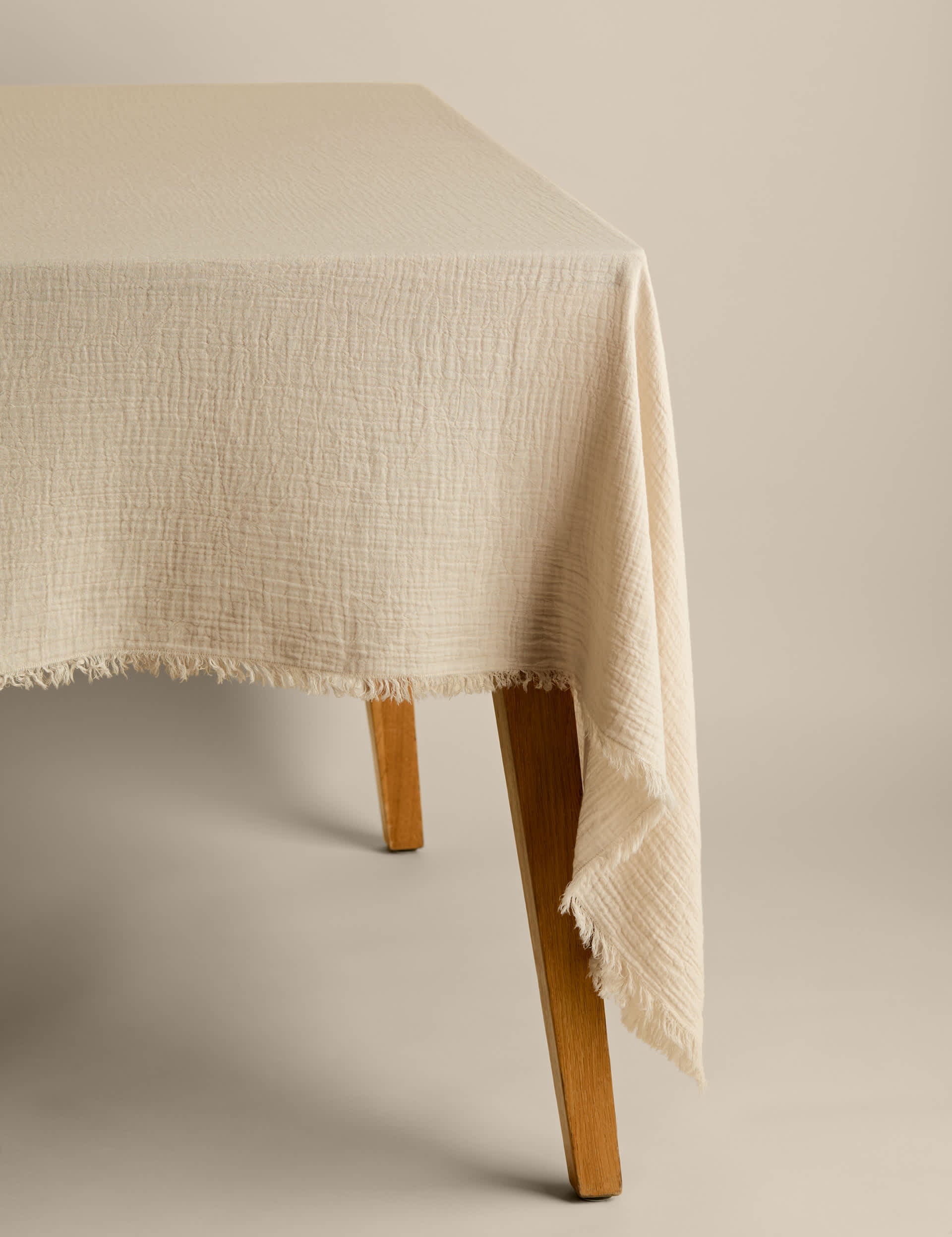 Pure cotton frayed edge muslin tablecloth 140x230 cm, imported from the UK