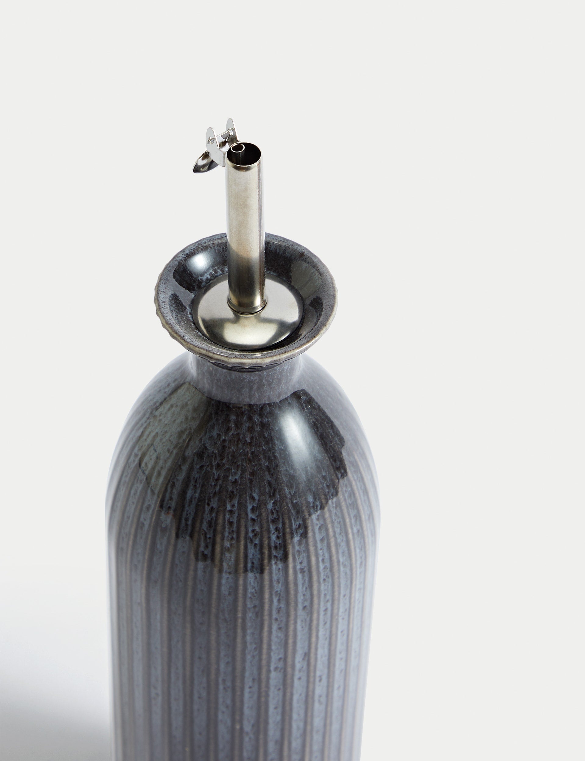 Ribbed Oil & Vinegar Pourer stoneware kitchen bottle, UK version