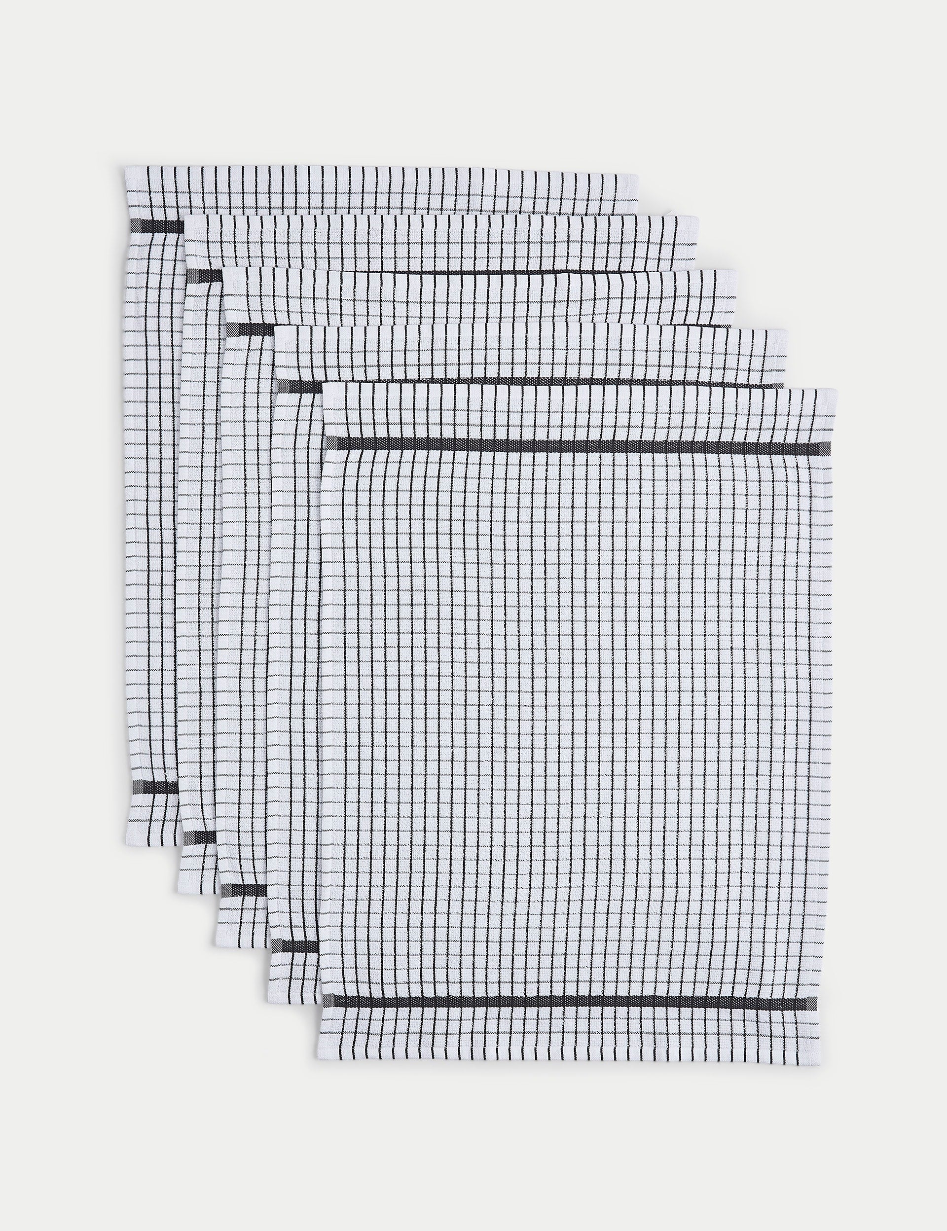 Set of 5 checked terry tea towels (British brand)