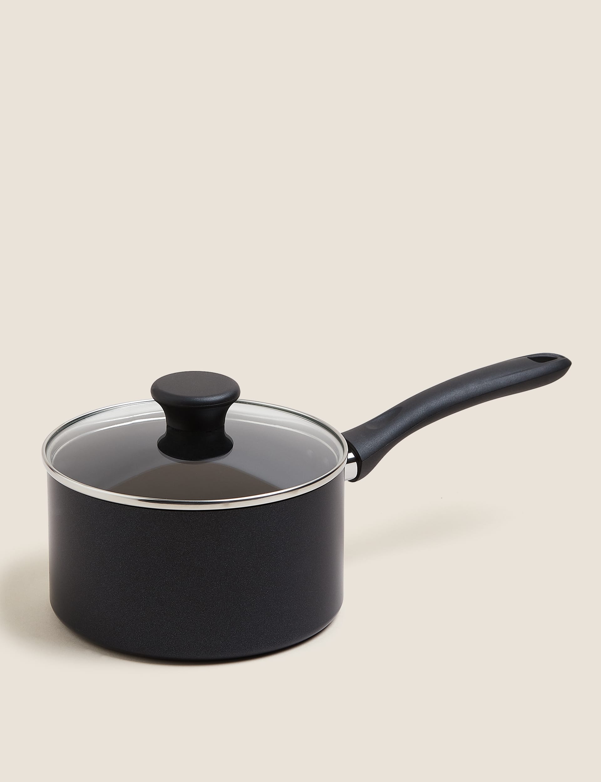 Black Aluminium non-stick saucepan 18cm, imported from the UK