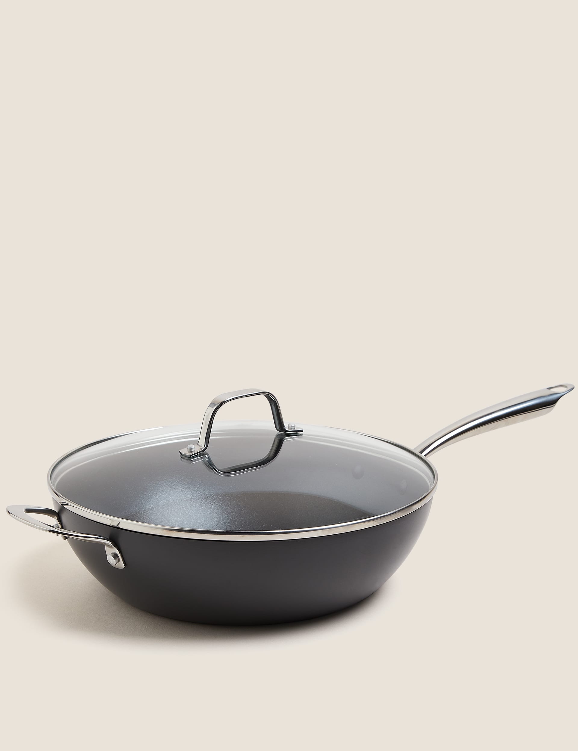 Hard anodised wok 30cm with lid, UK version