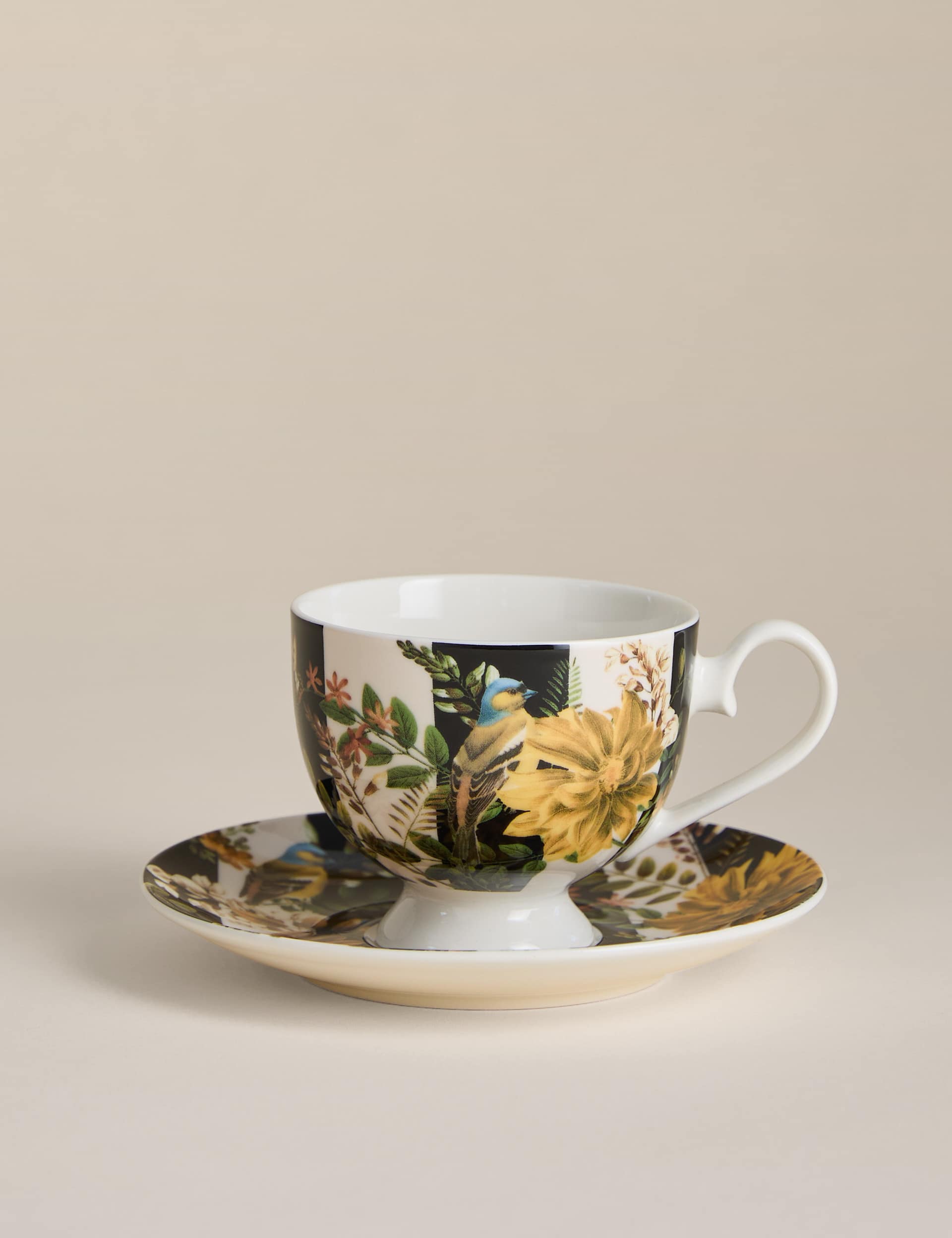 Striped floral porcelain cup and saucer 7.5 cm height, imported from the UK