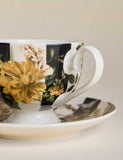 Striped floral porcelain cup and saucer 7.5 cm height, imported from the UK