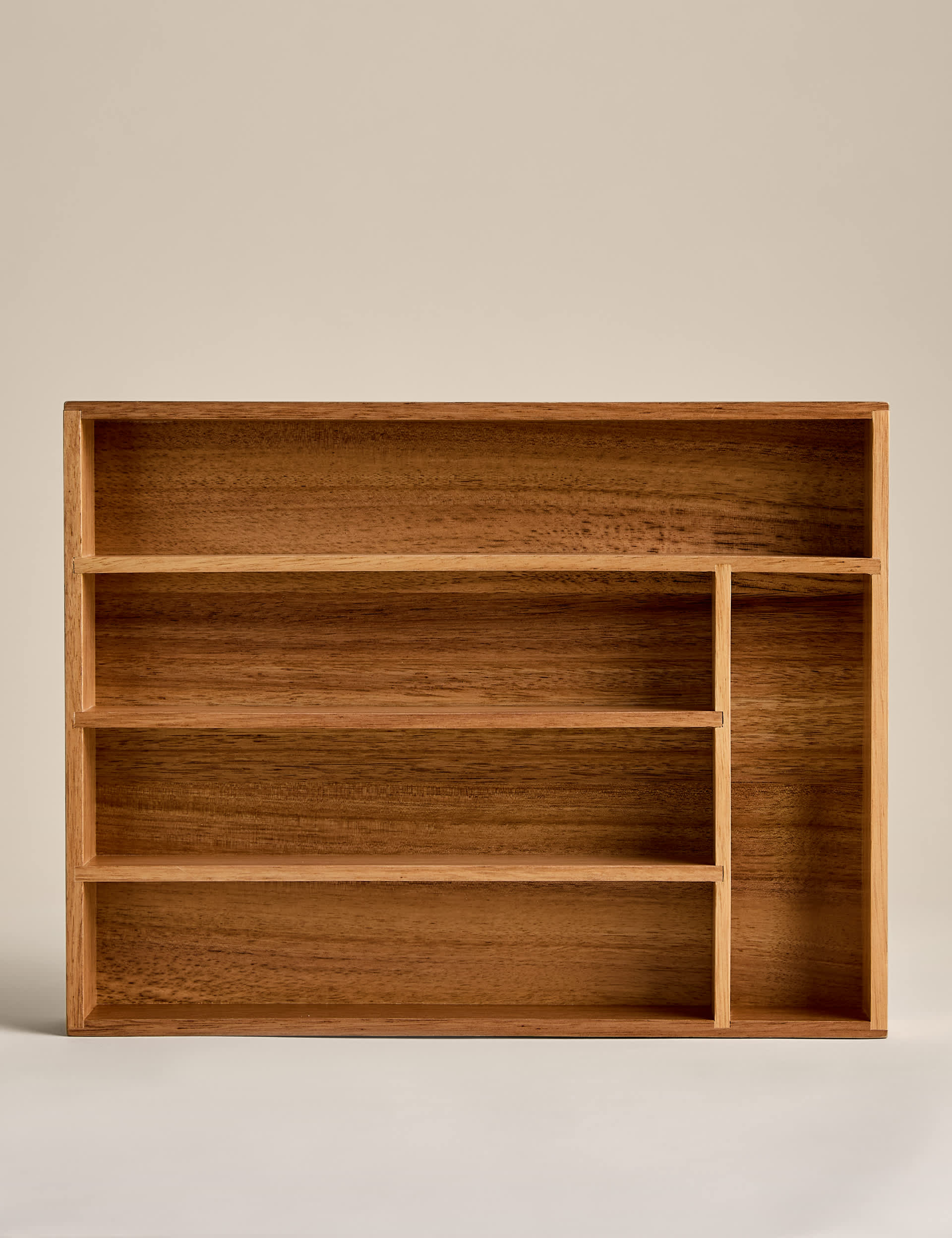 Wooden kitchen drawer organiser with five sections, UK version