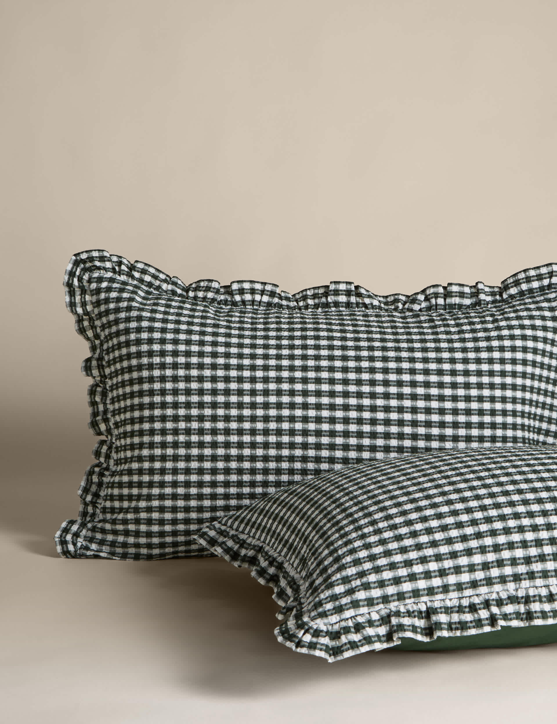 Pure cotton gingham ruffle bedding set single, imported from the UK
