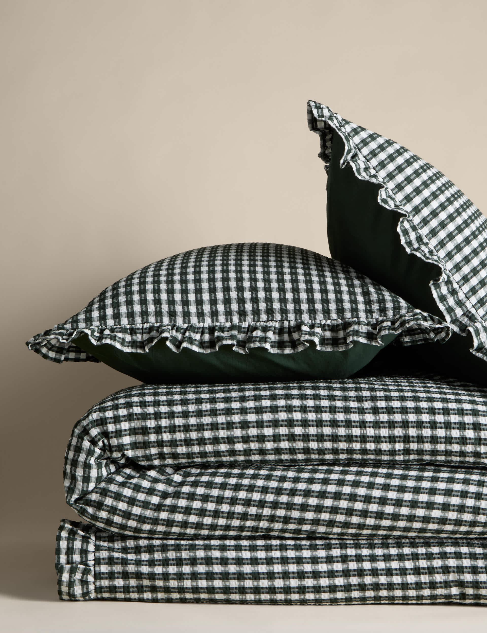 Pure cotton gingham ruffle bedding set single, imported from the UK
