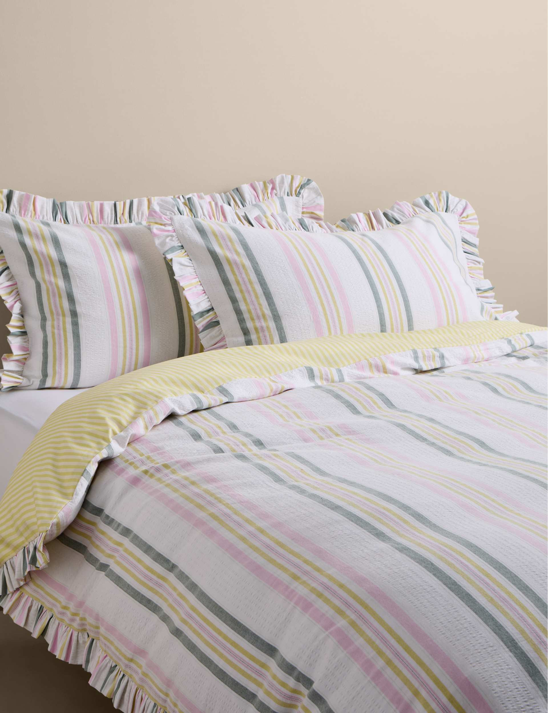 Pure cotton contrast stripe bedding set - British product