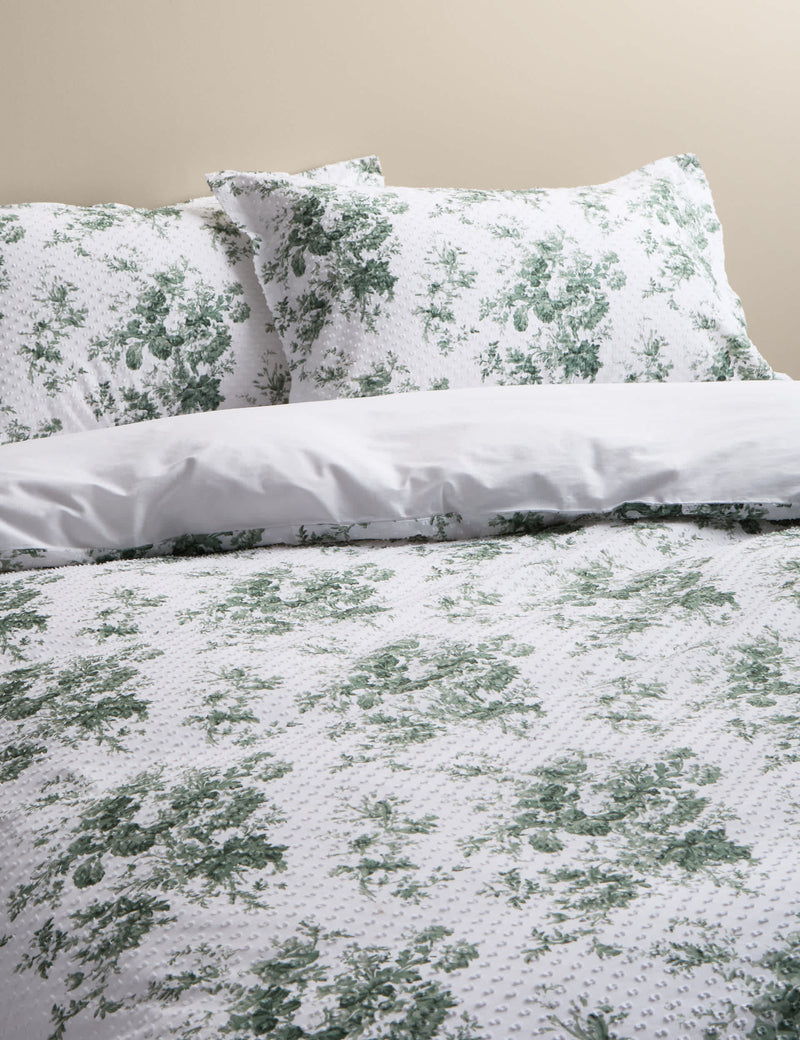 Floral dobby bedding set in pure cotton, UK version