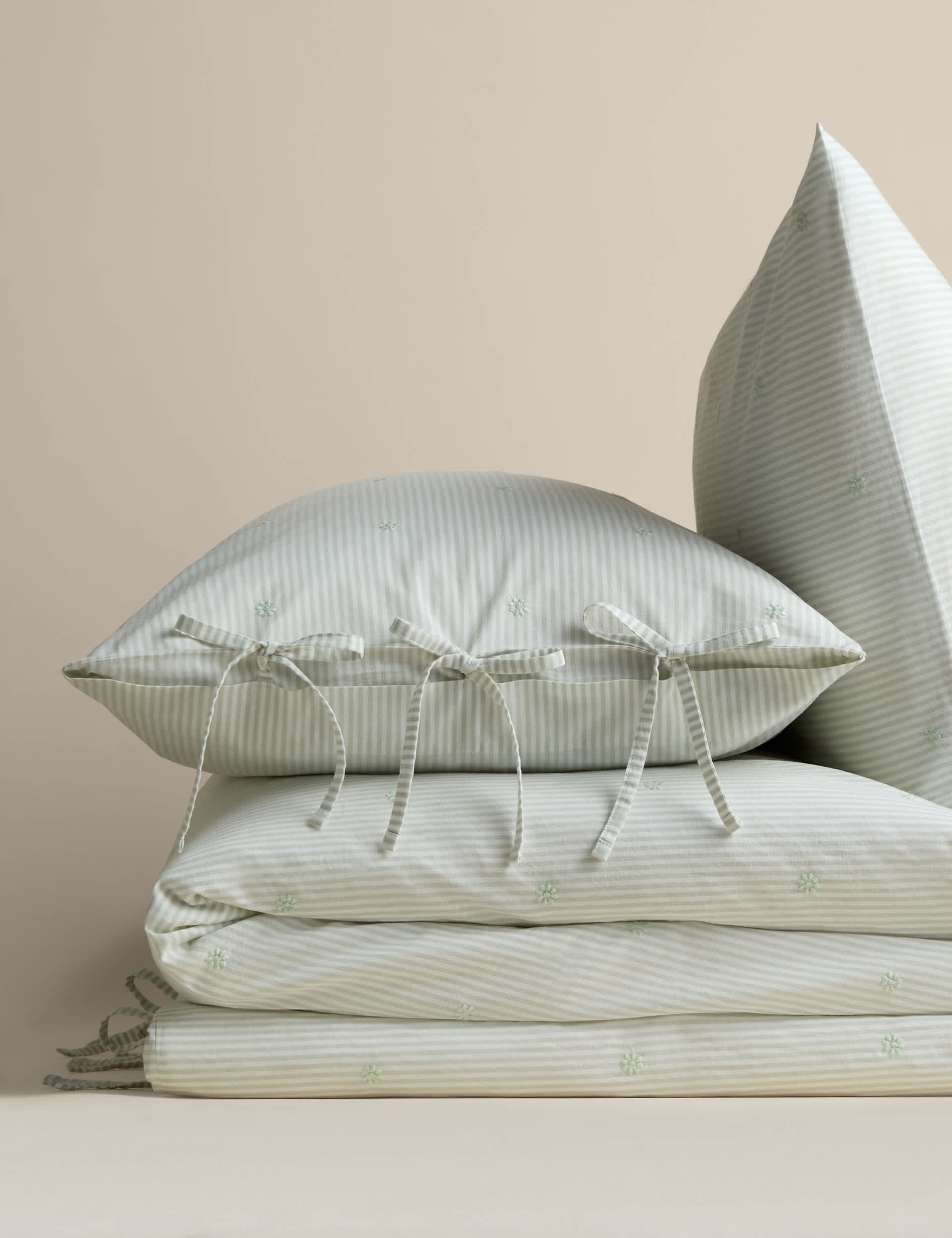 M&S Pure Cotton Striped Embroidered Bedding Set