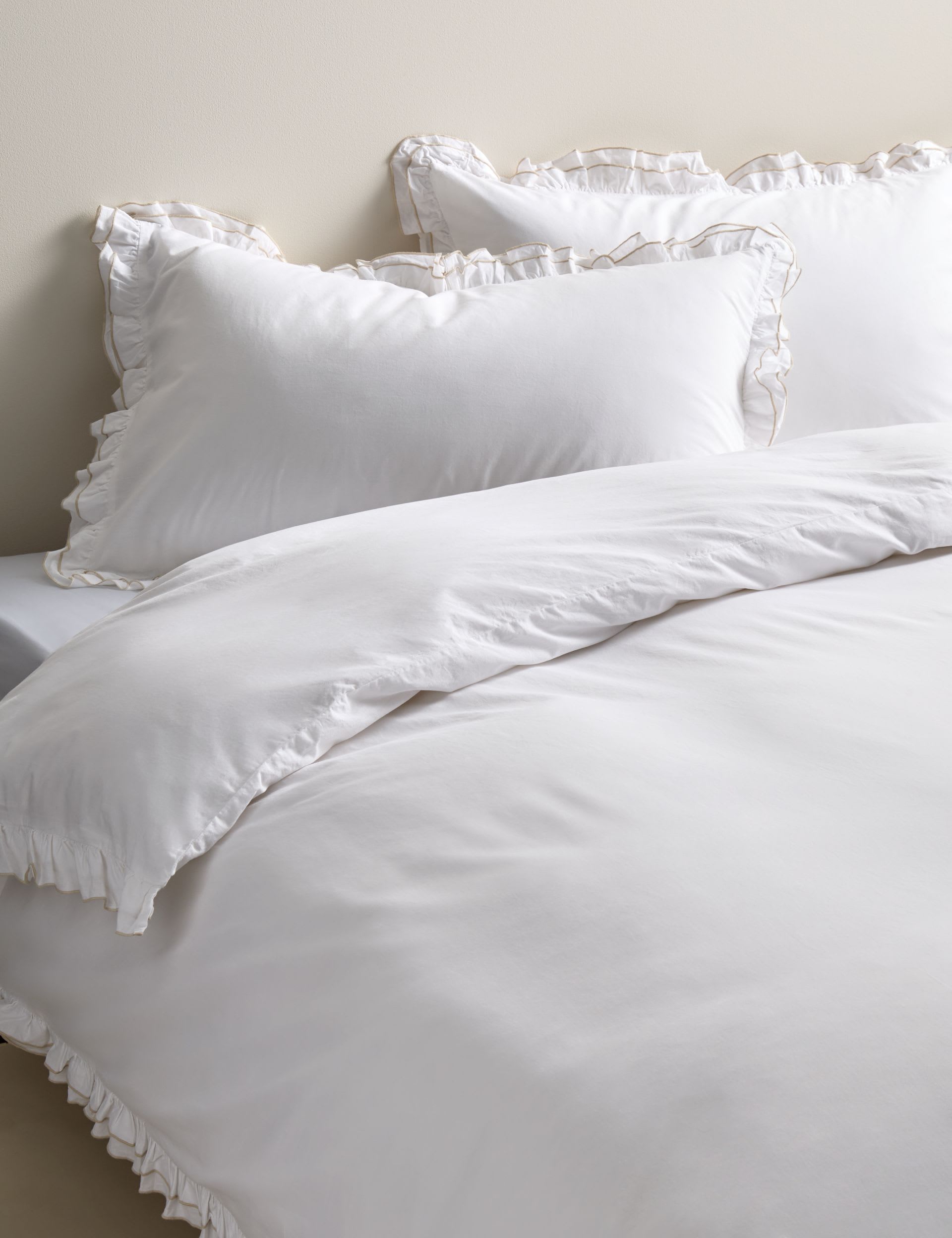 M&S Pure Cotton Contrast Double Ruffle Bedding Set