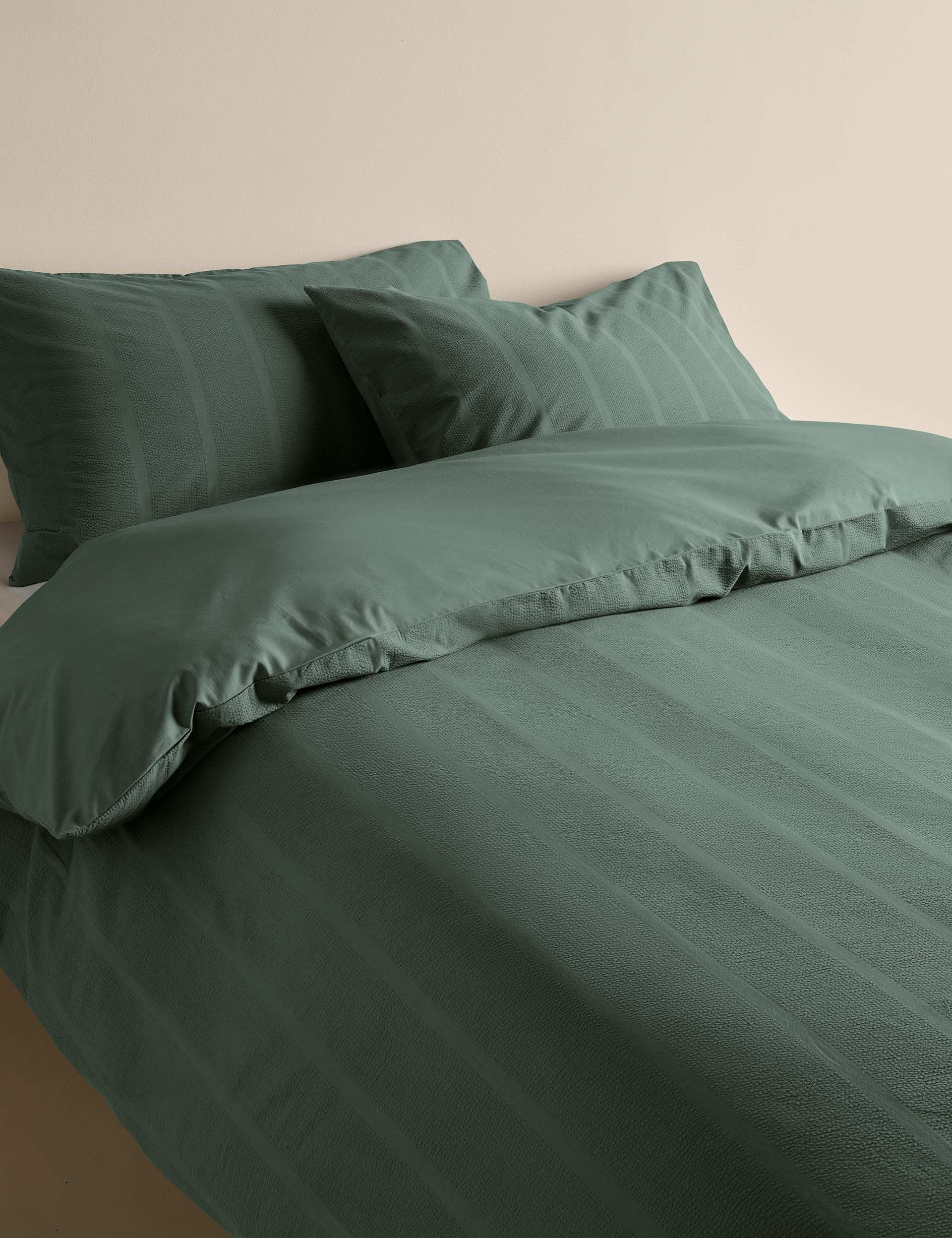 M&S Pure Cotton Striped Seersucker Bedding Set