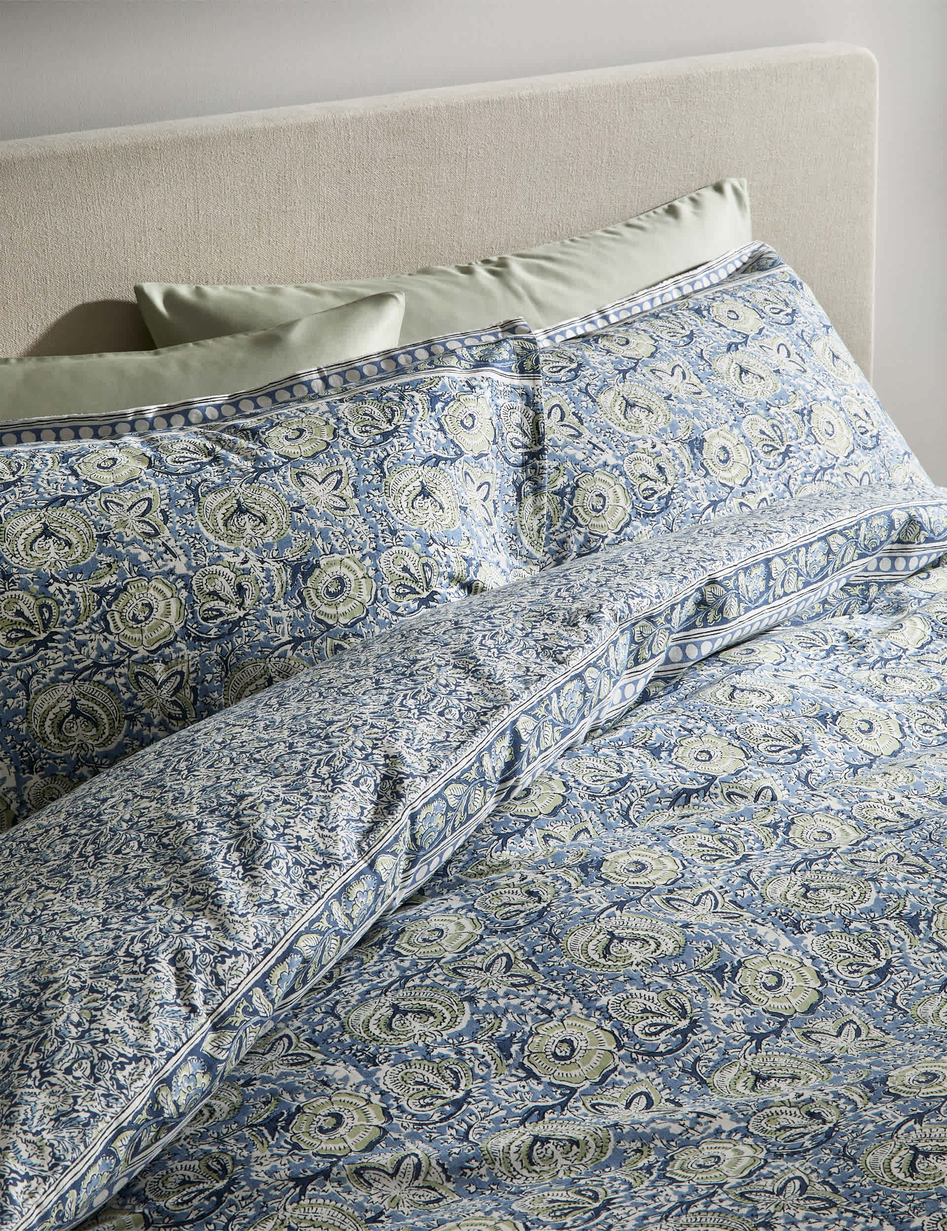 Cotton floral woodblock bedding set, imported from the UK