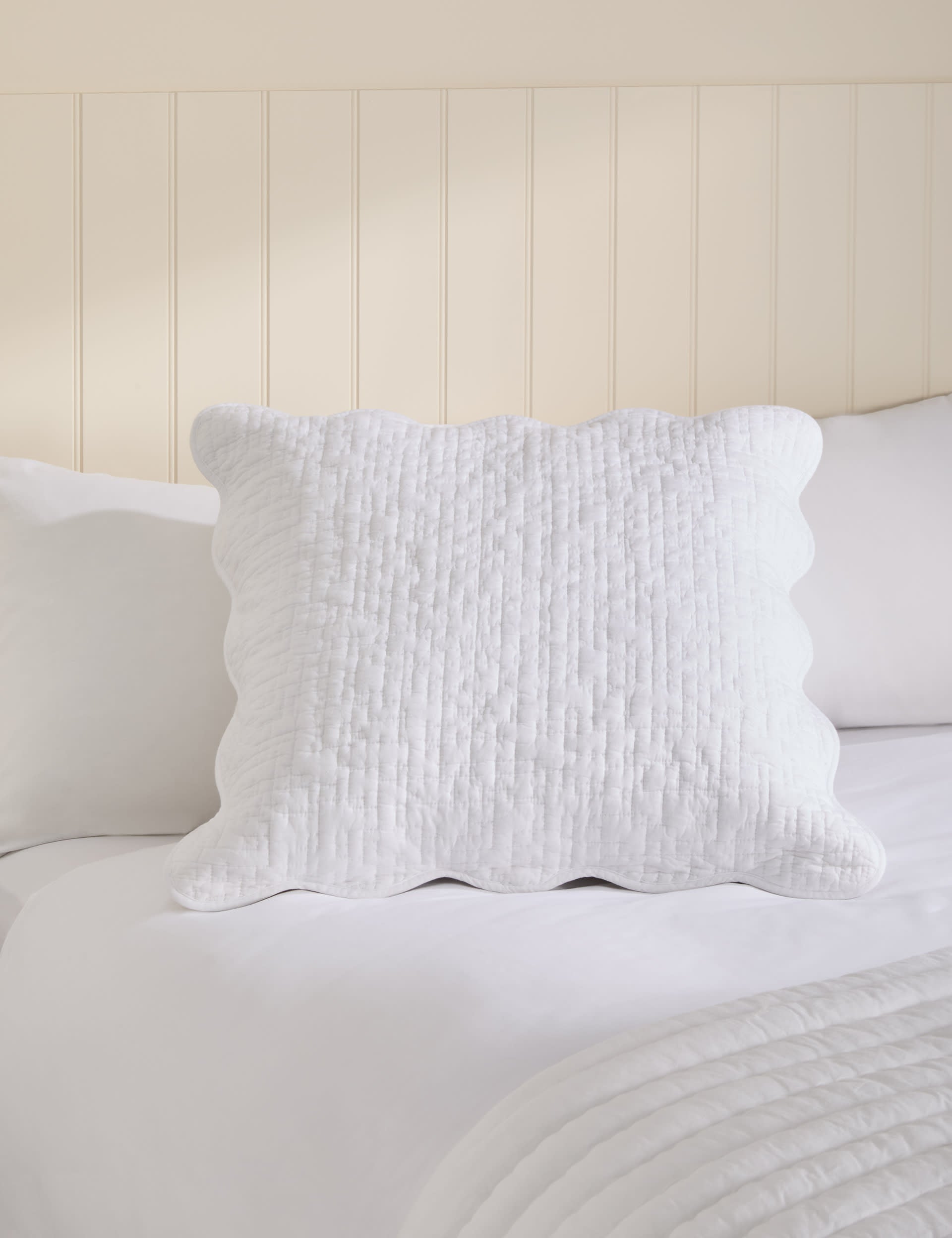 Large decorative cushion pure cotton scalloped motif, imported from the UK