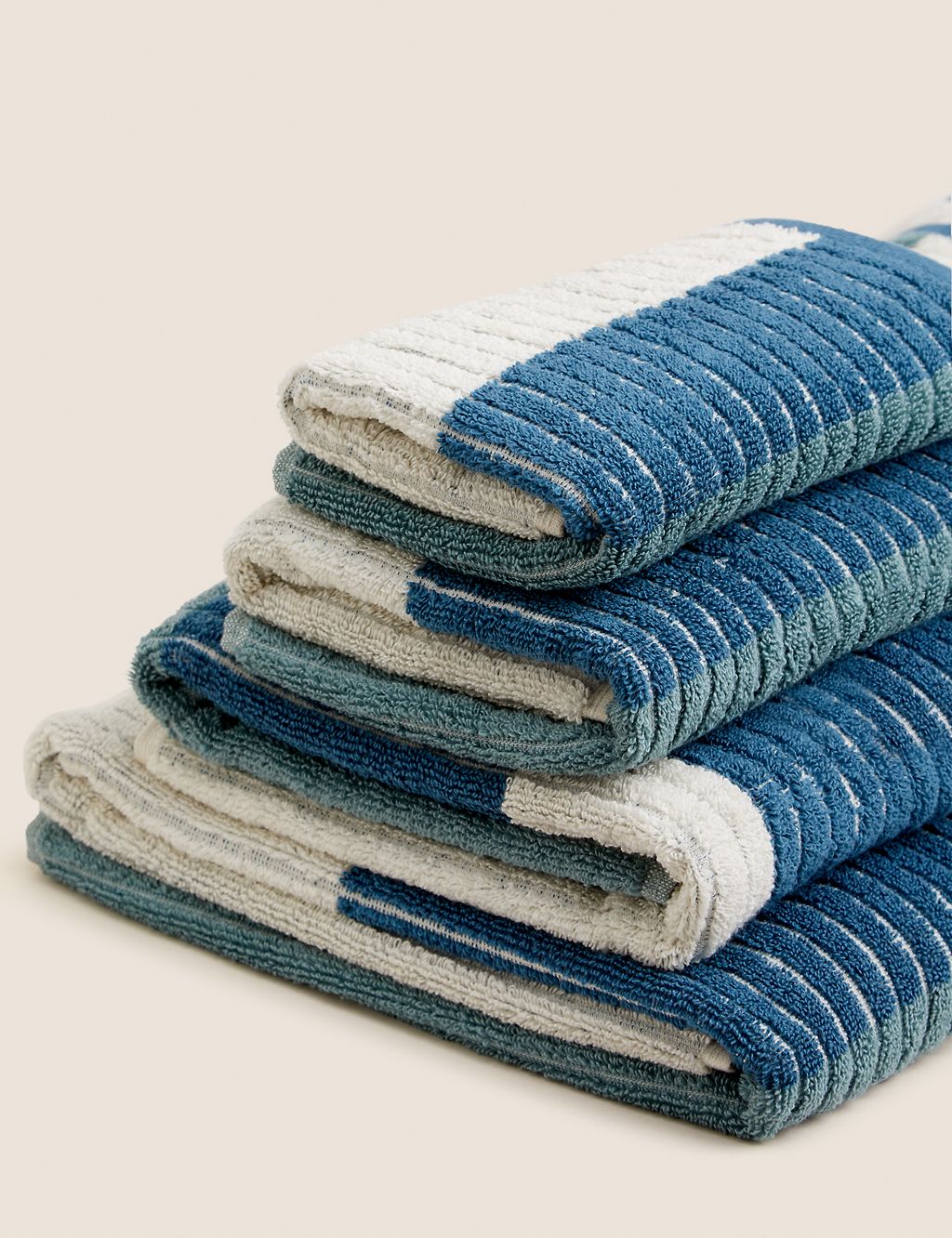 Pure Cotton Ribbed Geometric Towel GOODS M&S   