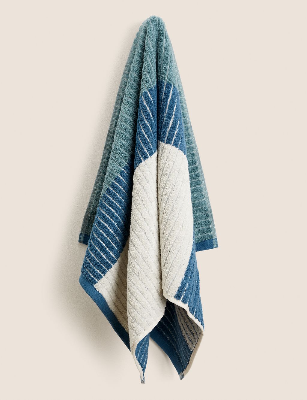 Pure Cotton Ribbed Geometric Towel GOODS M&S   