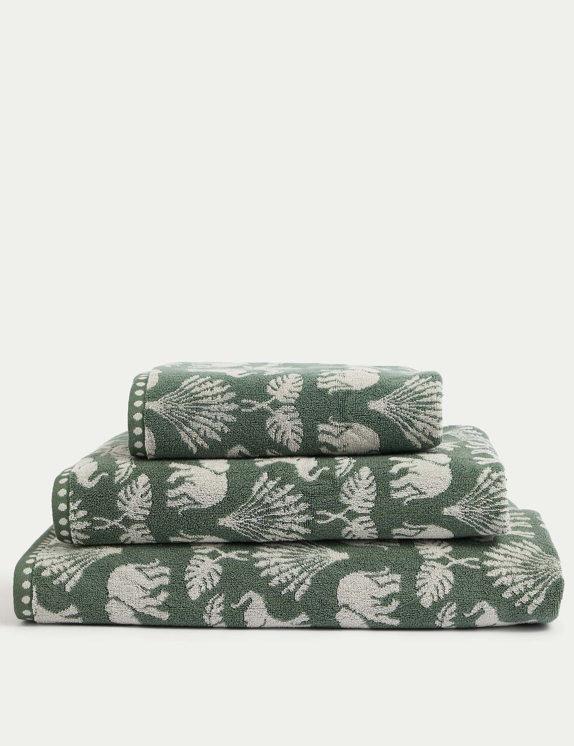 Pure cotton bath towel with elephant and palm tree print, imported from the UK
