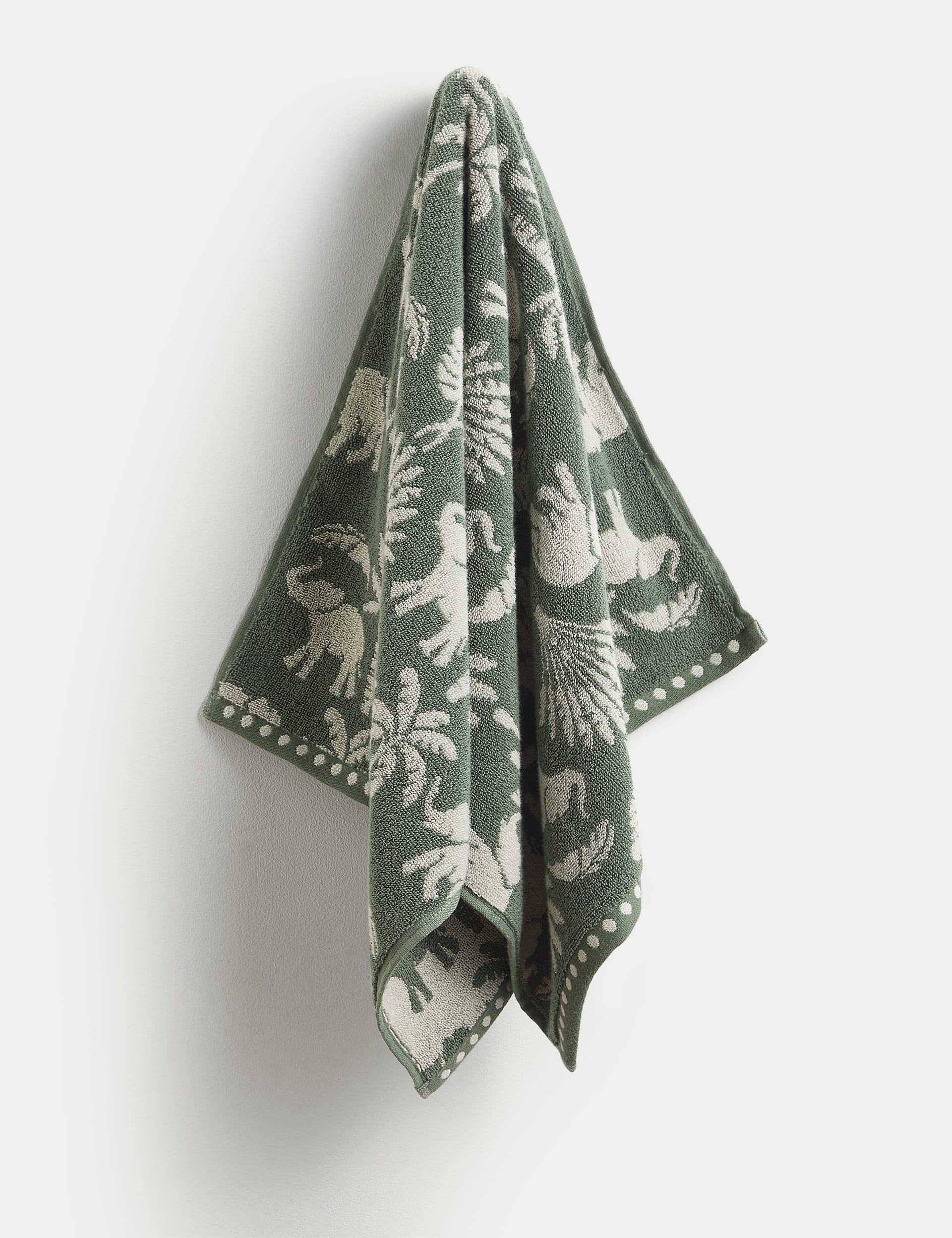 Pure cotton bath towel with elephant and palm tree print, imported from the UK