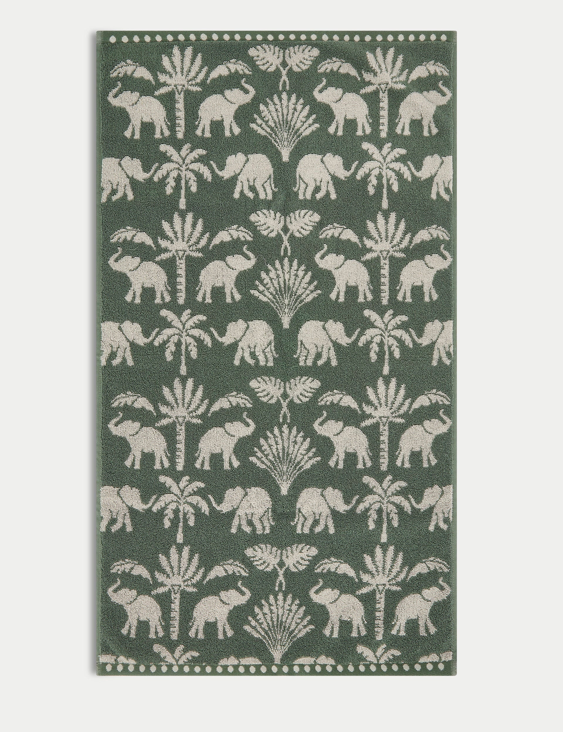 Pure cotton bath towel with elephant and palm tree print, imported from the UK