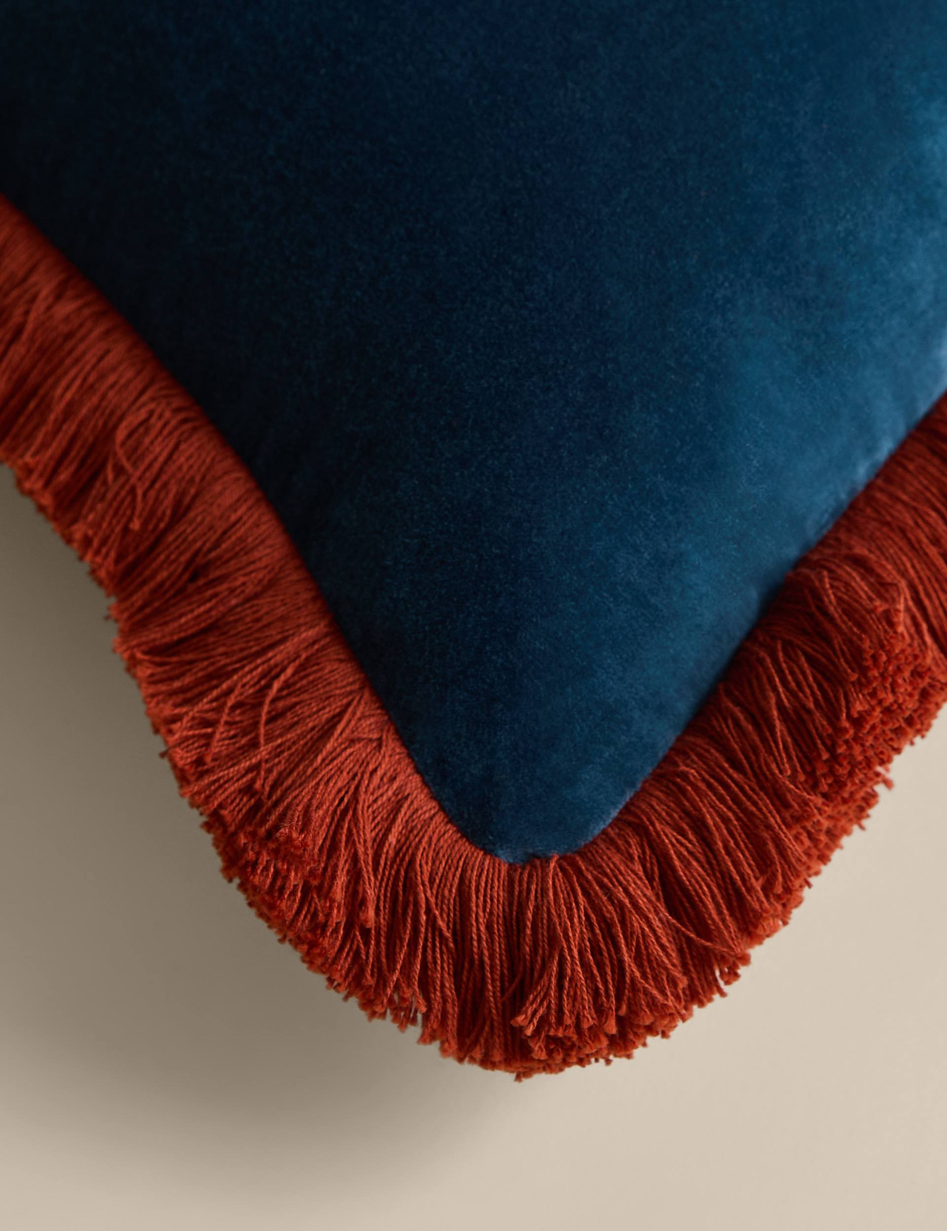 Cotton velvet fringe bolster cushion (British brand)