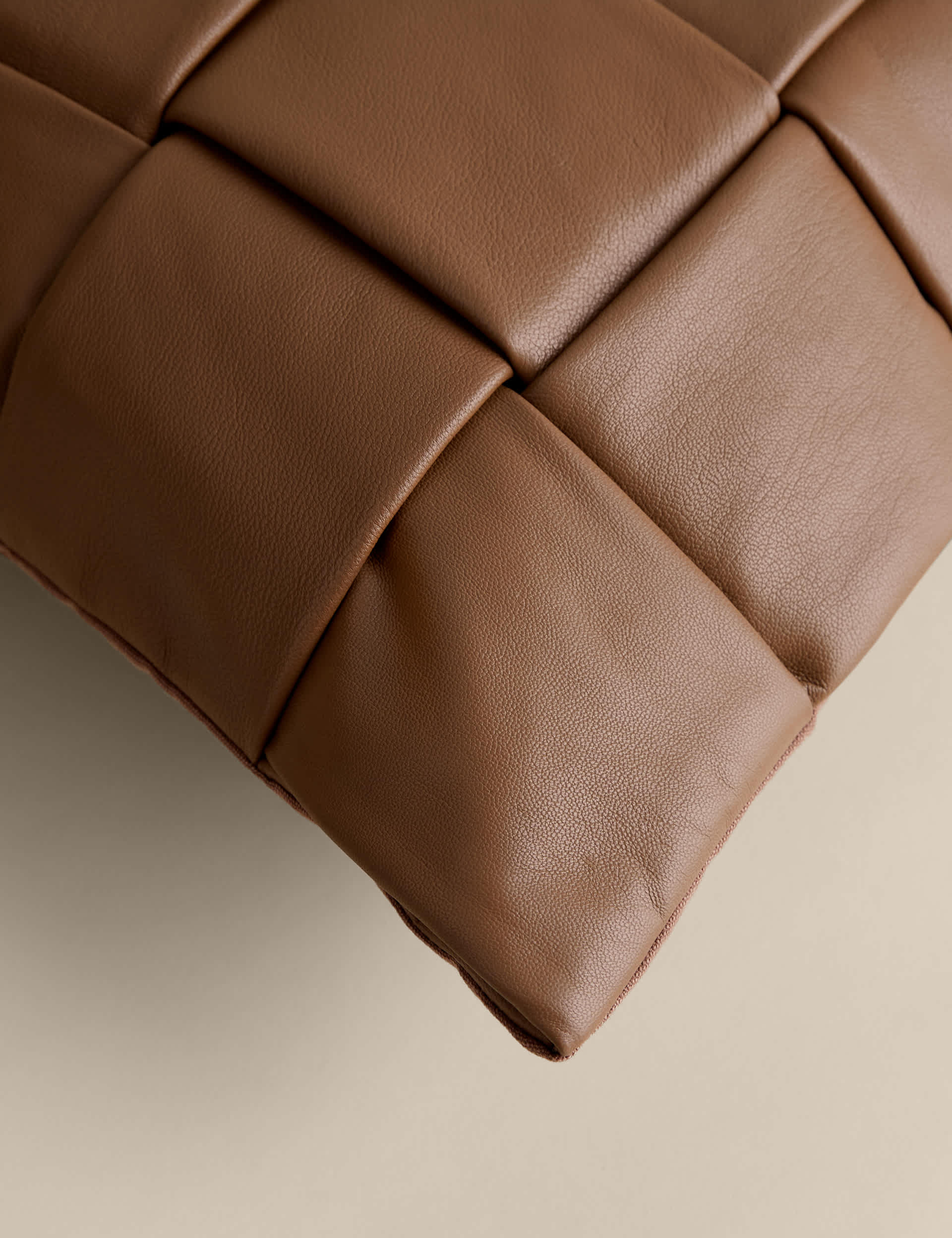 Leather basket weave cushion feather filling (British brand)