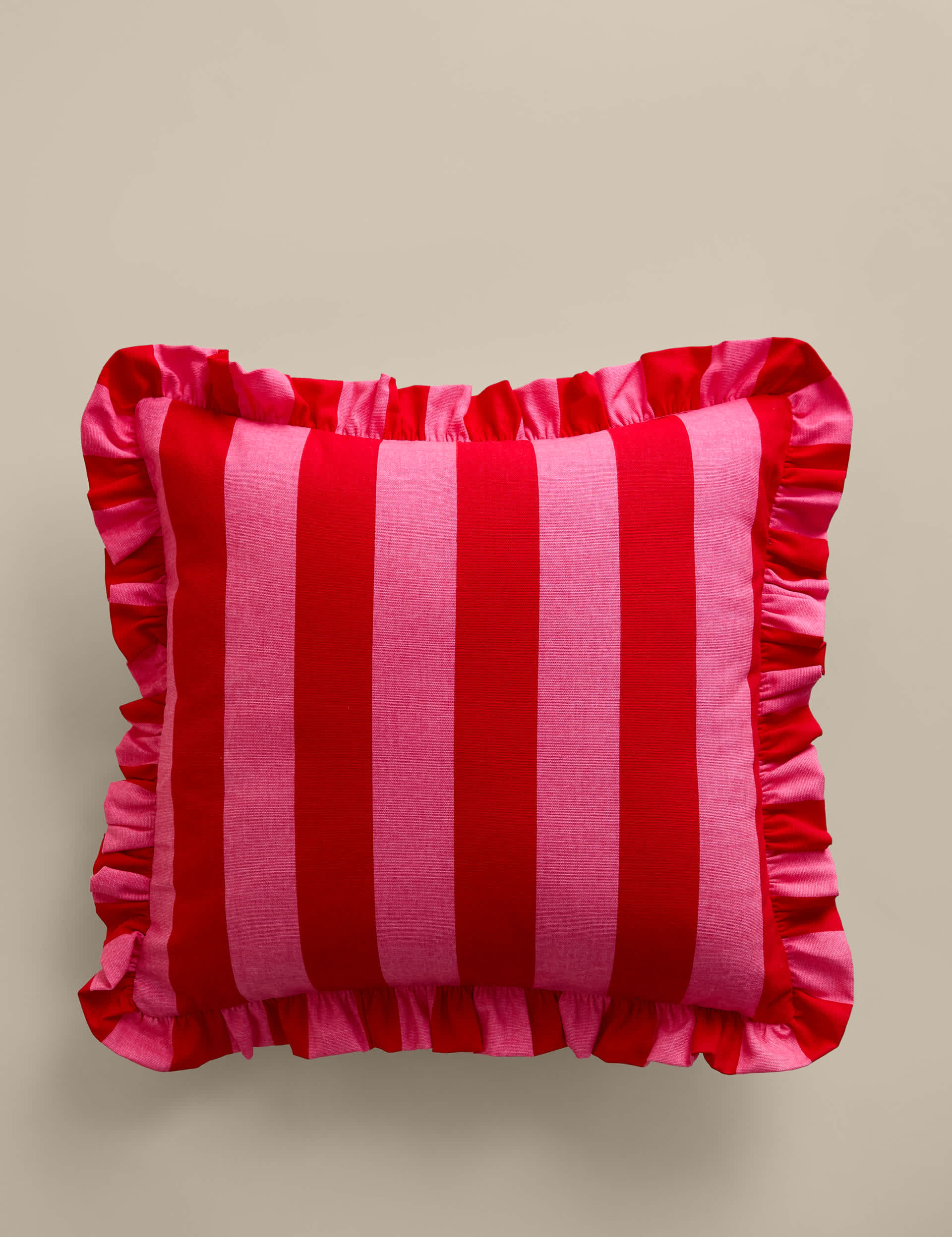 Pure cotton striped frill cushion 45cm, imported from the UK