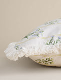 Cotton rich floral cushion with fringed edge, UK version
