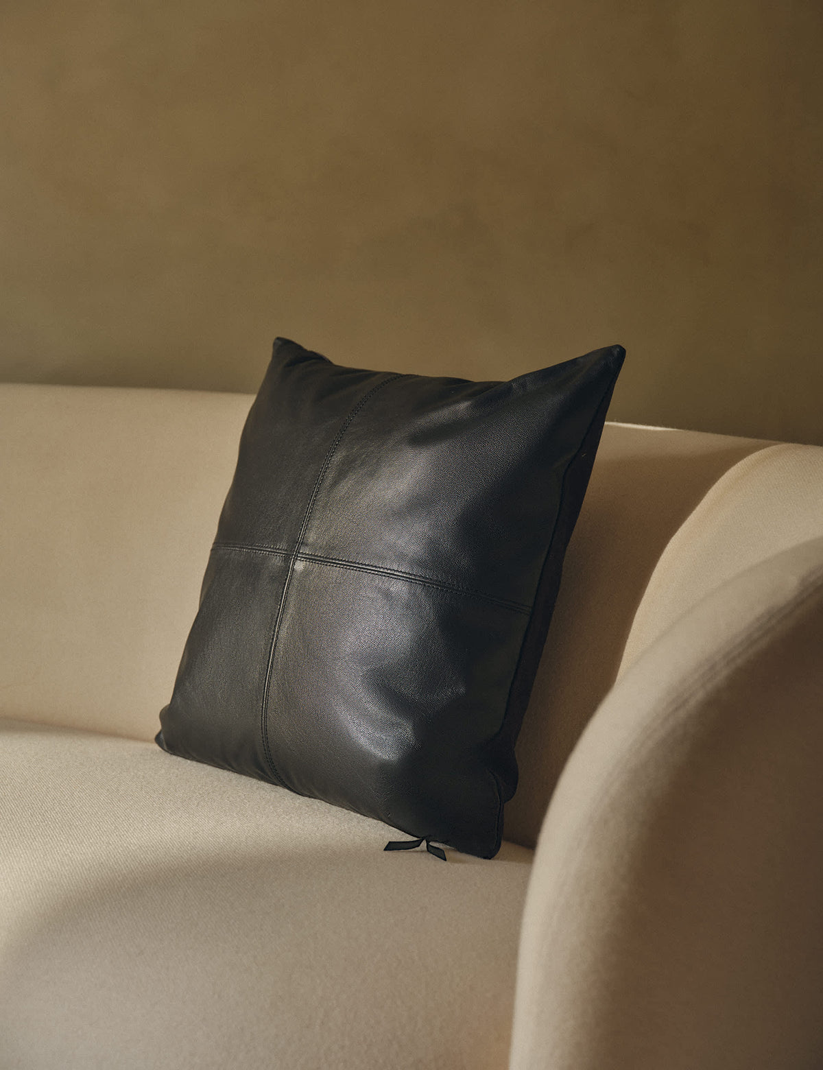 Leather panel cushion with feather filling 50cm (British brand)