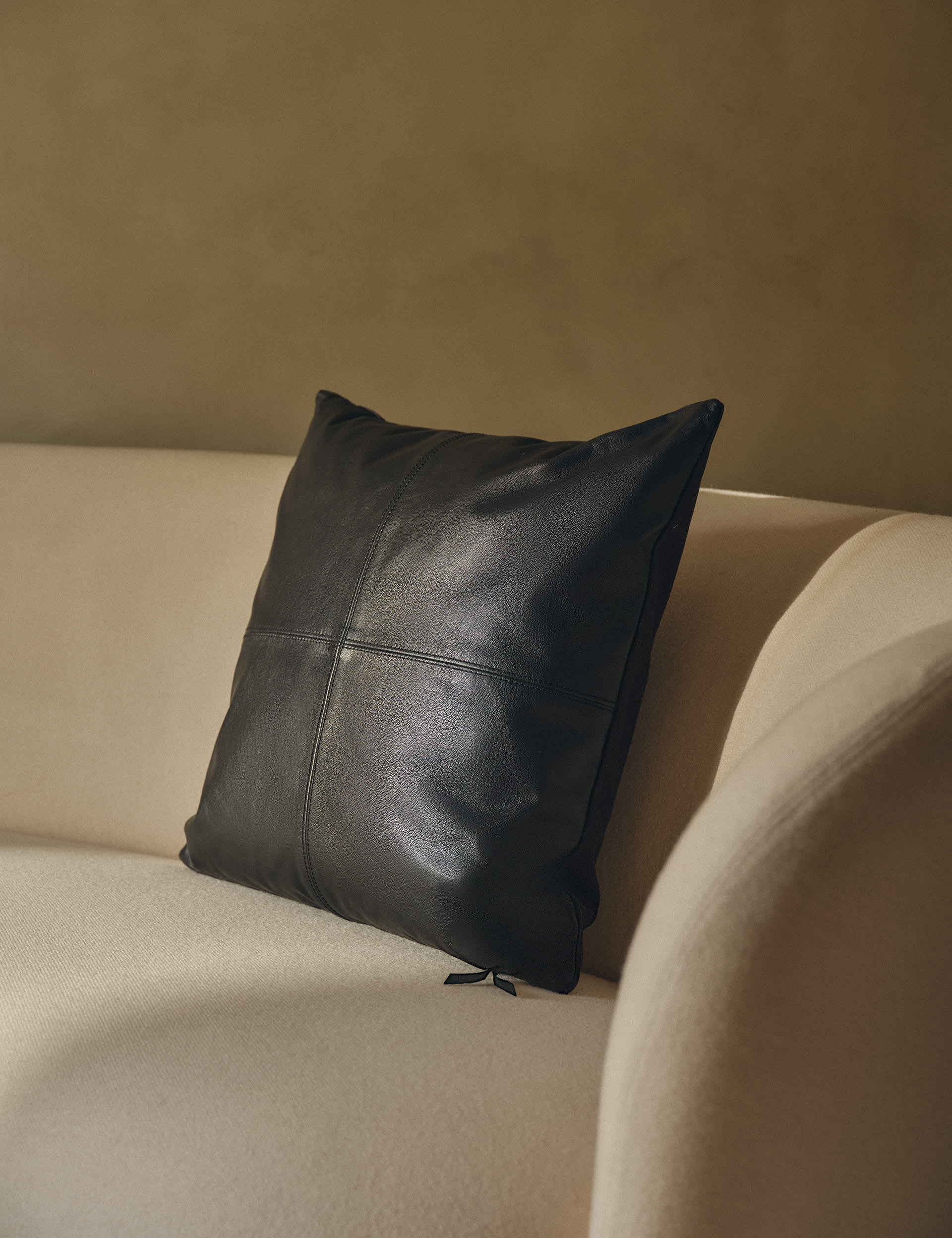 Leather panel cushion with feather filling 50cm (British brand)