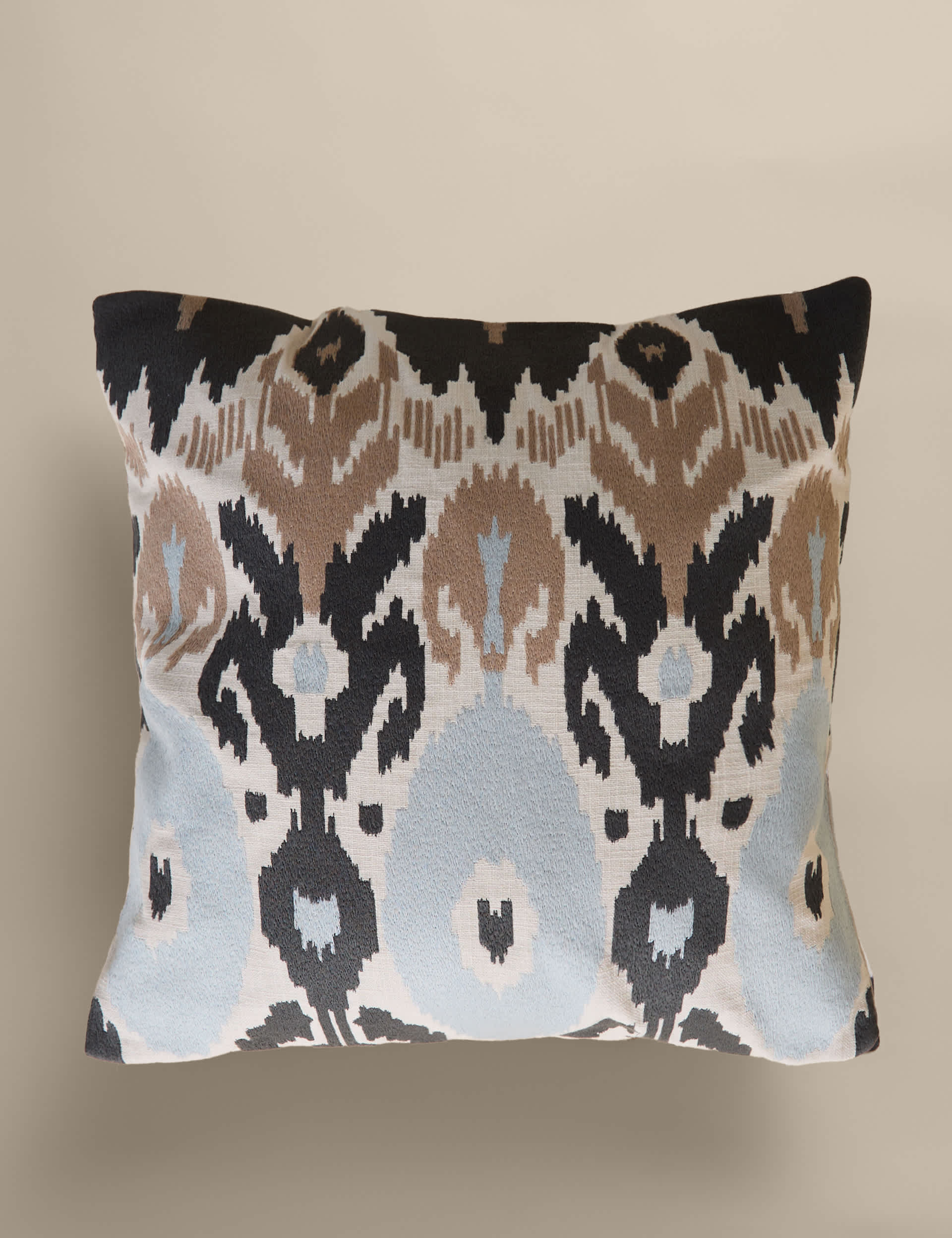 Pure cotton embroidered Ikat cushion 50cm, imported from the UK