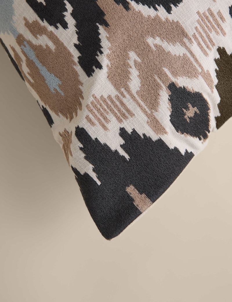 Pure cotton embroidered Ikat cushion 50cm, imported from the UK