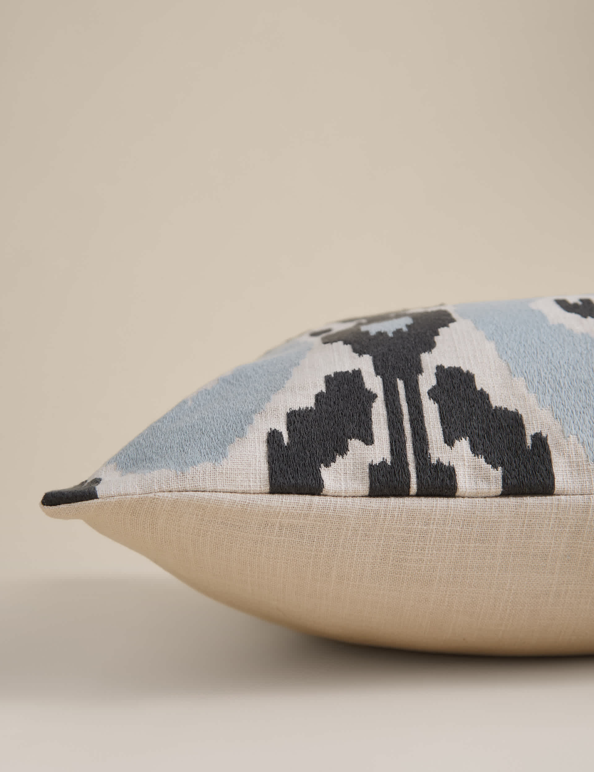 Pure cotton embroidered Ikat cushion 50cm, imported from the UK