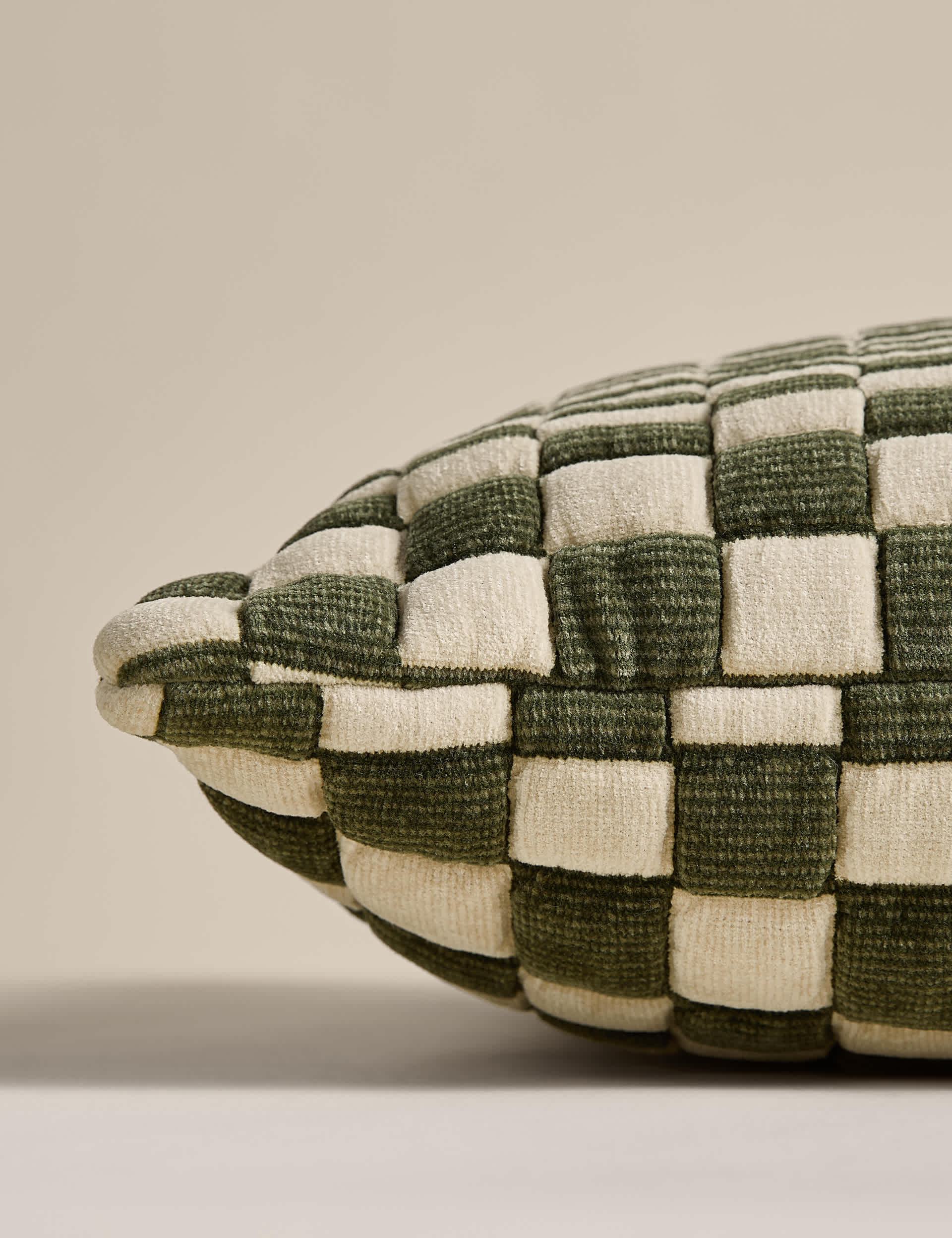 M&S Chenille Checked Quilted Cushion