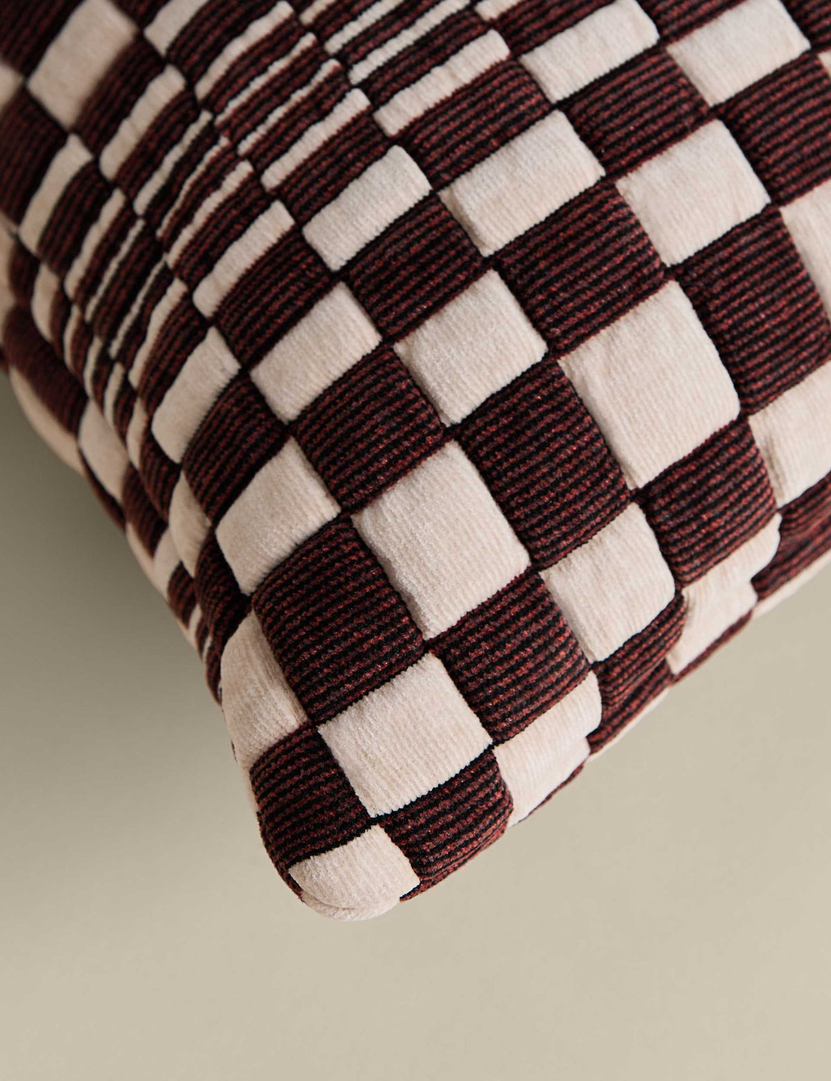 Chenille Checked Quilted Cushion 50 x 50 cm
