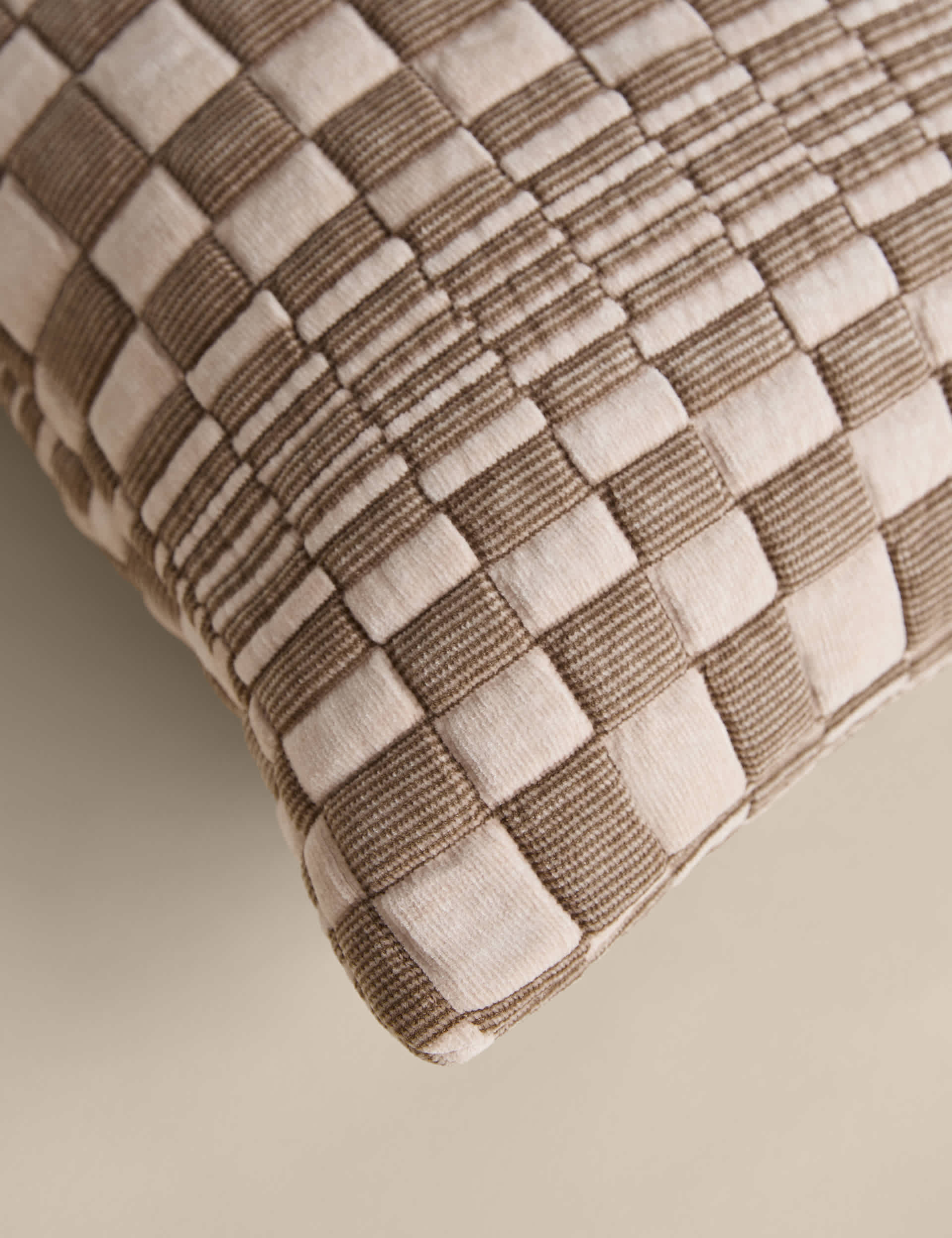 Chenille Checked Quilted Cushion 50 x 50 cm