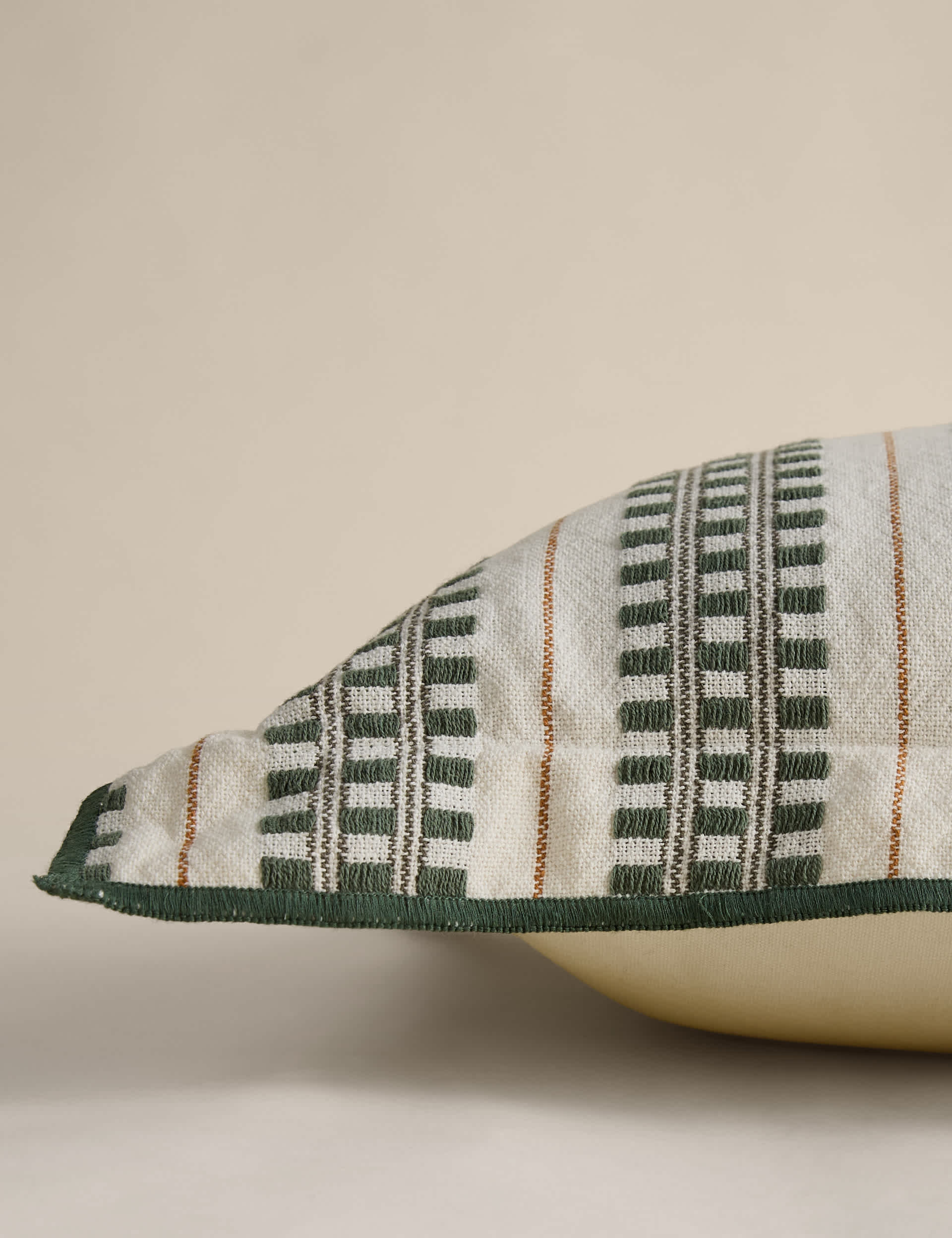 Pure cotton embroidered grid bolster cushion - British product