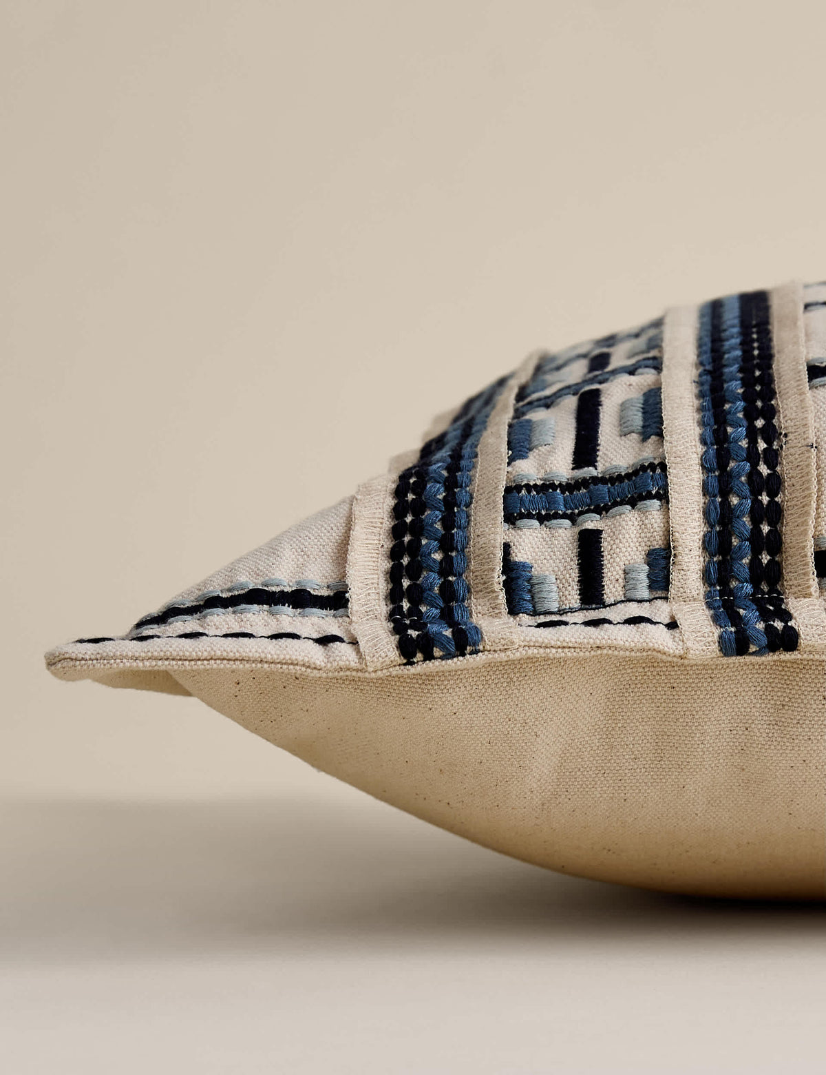 Pure cotton embroidered grid bolster cushion large 70cm - British product