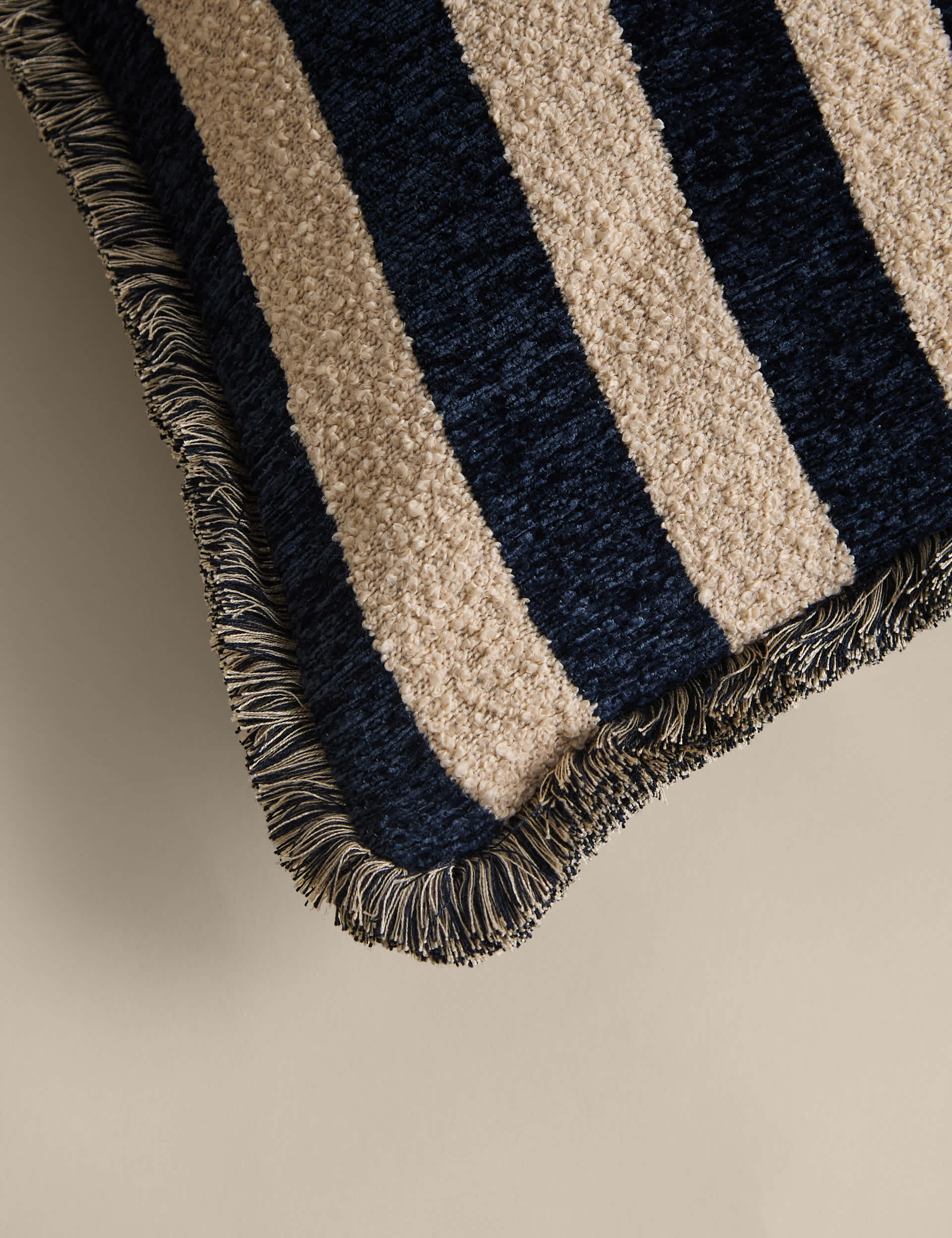Chenille striped fringed cushion 50cm square, home decor - British product