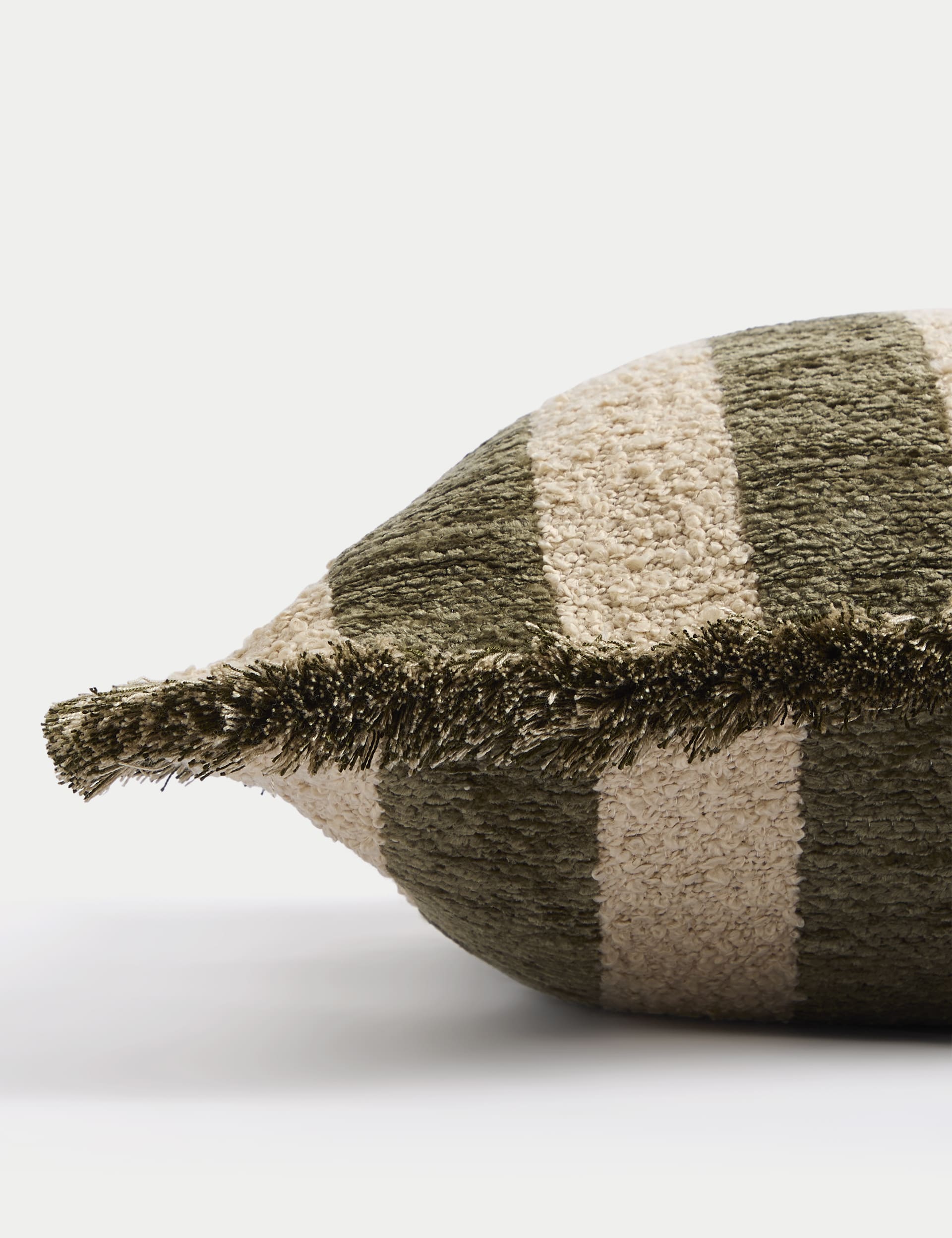 M&S Chenille Striped Fringed Cushion