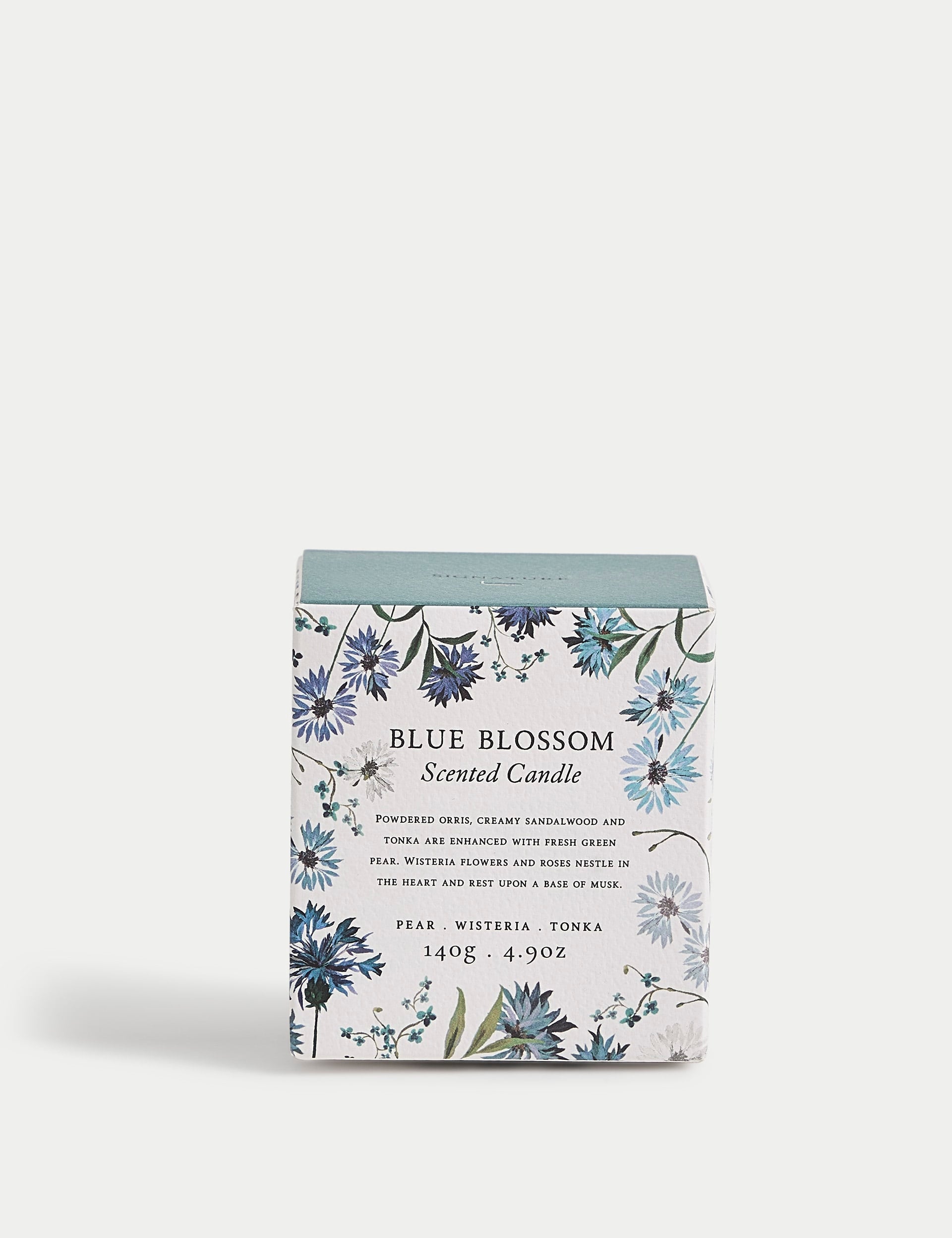 Blue Blossom scented candle in glass jar, imported from the UK