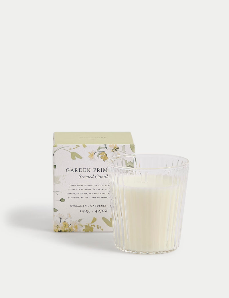 Garden primrose scented candle in ridged glass jar - British product