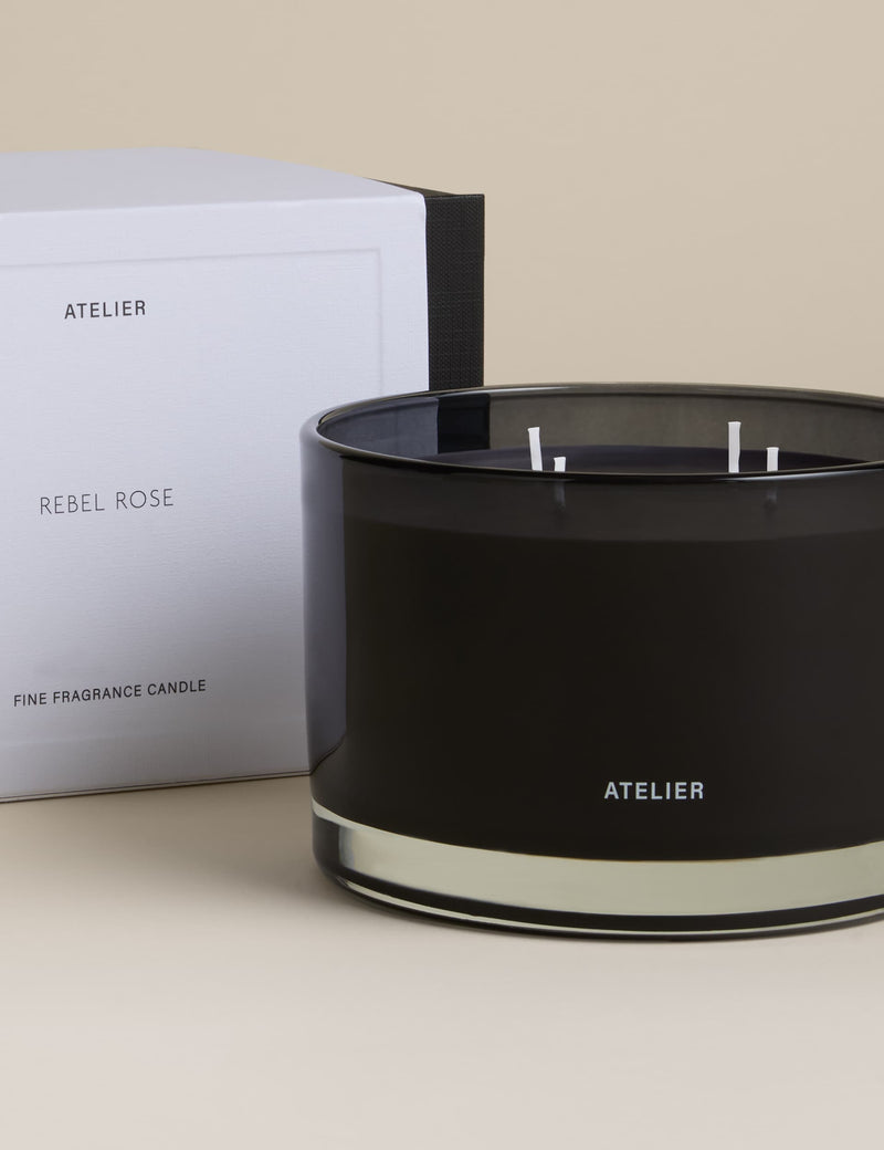 Rebel Rose 4 wick candle with black wax and lid (British brand)