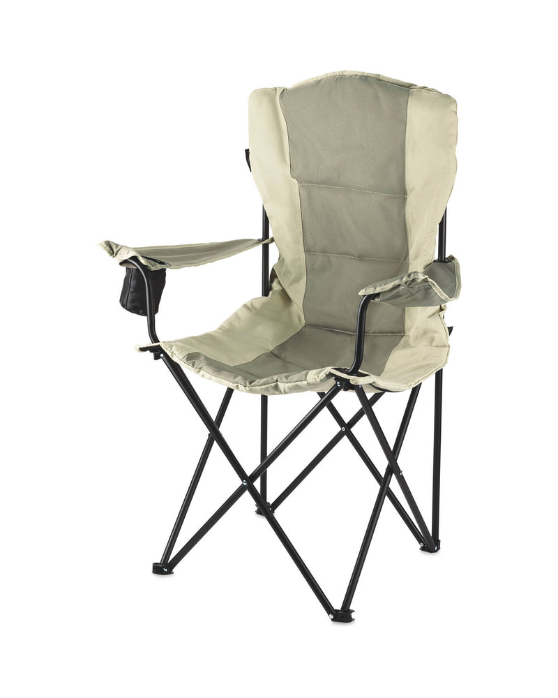 Padded camping chair with cup holder, imported from the UK